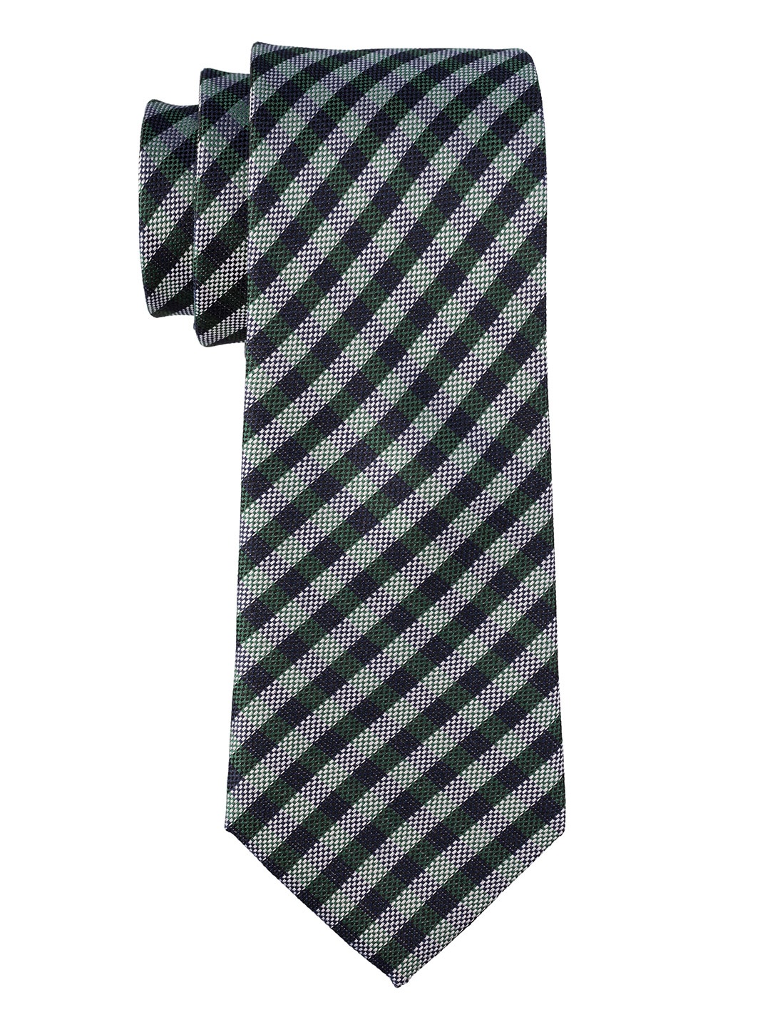 

The Tie Hub Men Checked Pure Silk Broad Tie, Olive