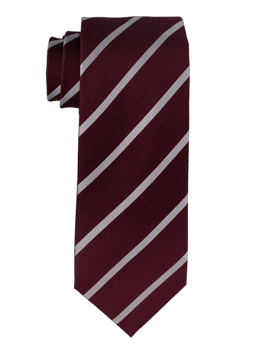 

The Tie Hub Men Striped Pure Silk Skinny Tie, Burgundy