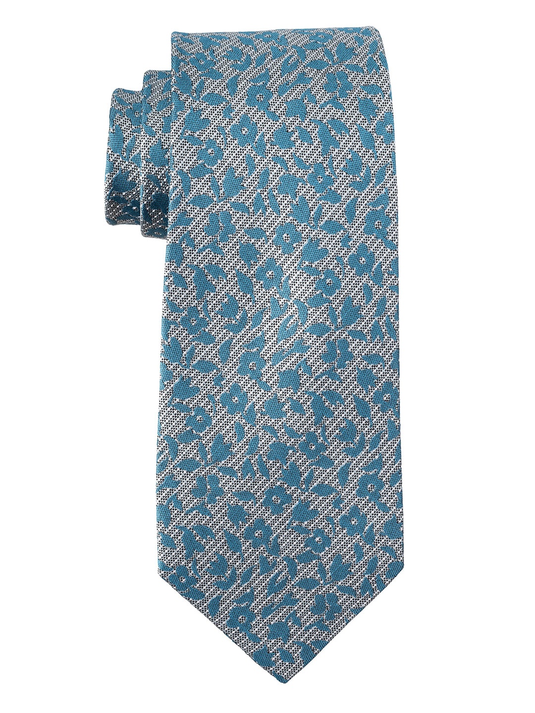 

The Tie Hub Men Floral Woven Design Pure Silk Skinny Tie, Blue