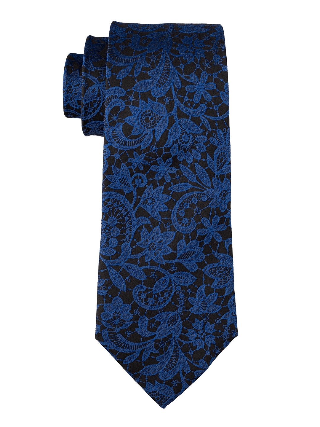 

The Tie Hub Men Floral Woven Design Pure Silk Skinny Tie, Blue