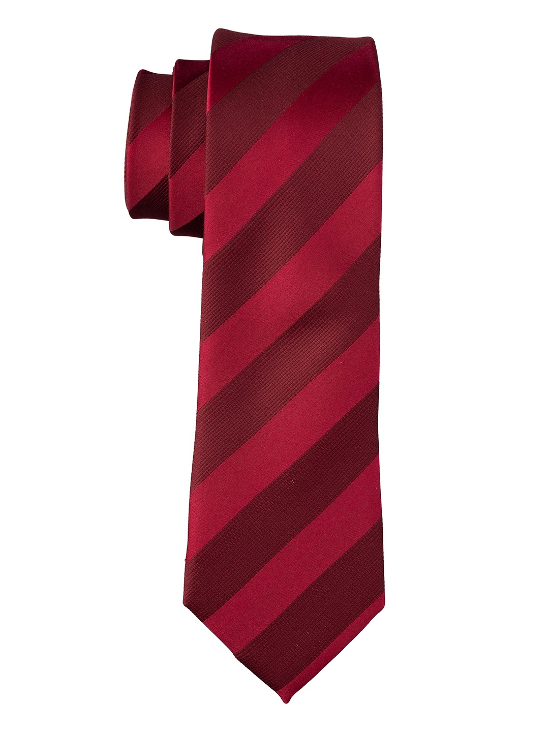 

The Tie Hub Men Striped Pure Silk Skinny Tie, Burgundy