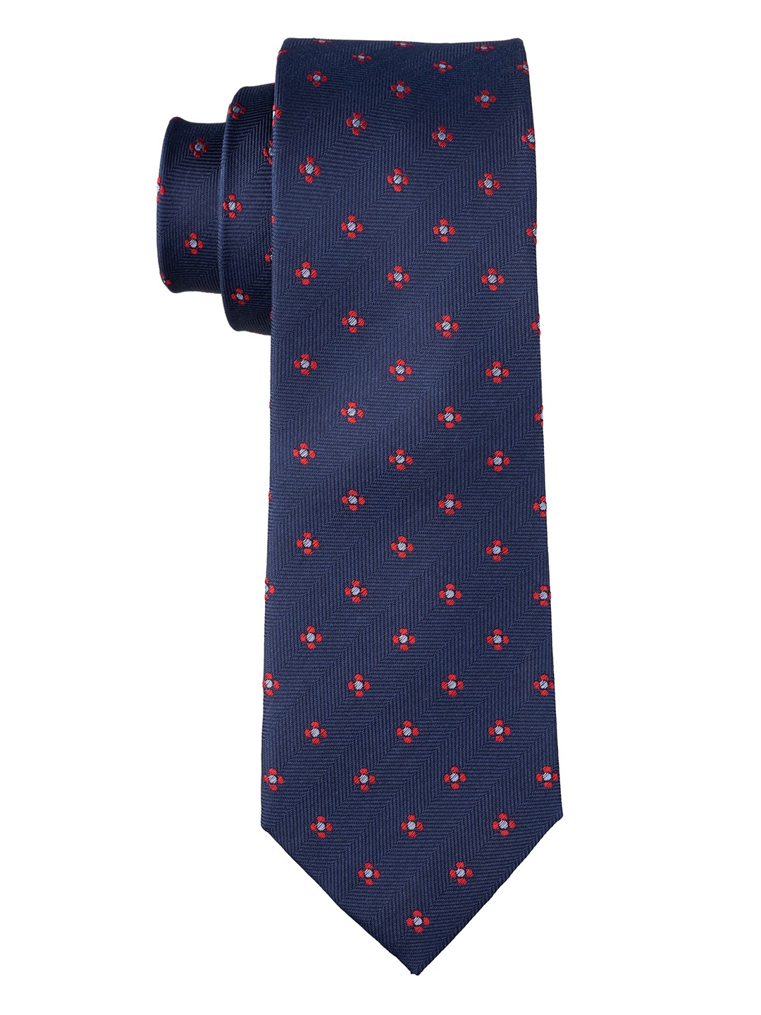 

The Tie Hub Men Floral Woven Design Pure Silk Broad Tie, Navy blue