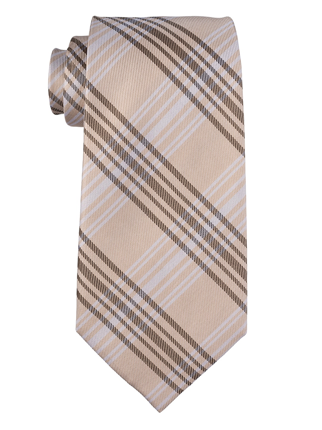 

The Tie Hub Men Checked Silk Broad Tie, Cream