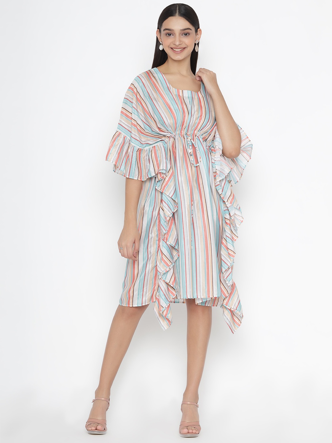 

OCTICS Striped Kaftan Style Dress, Blue