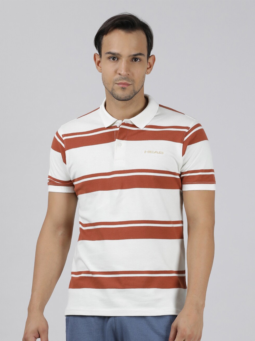 

Head Striped Polo Collar Slim Fit Cotton T-shirt, White