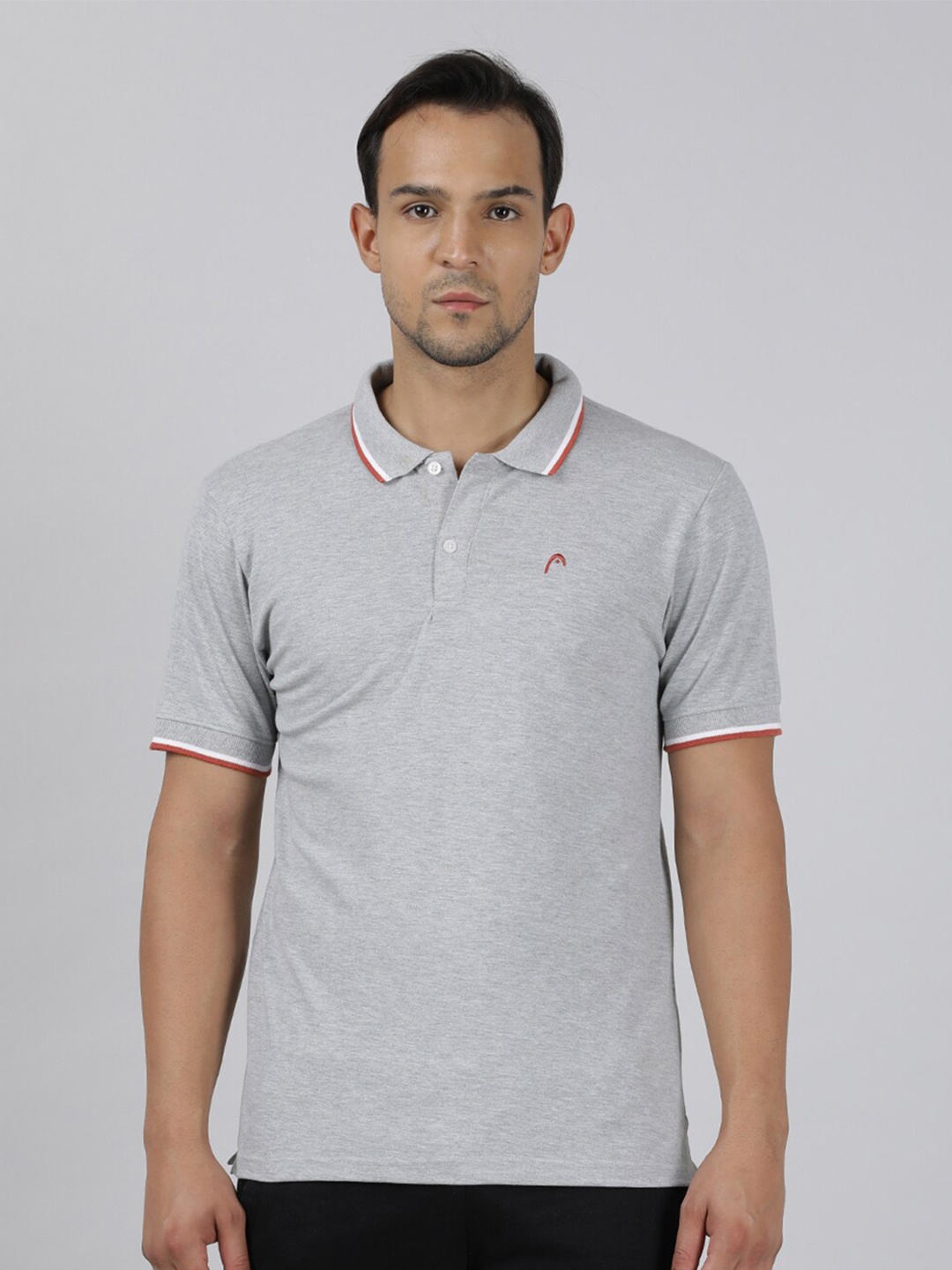 

Head Polo Collar Slim Fit Cotton T-shirt, Grey