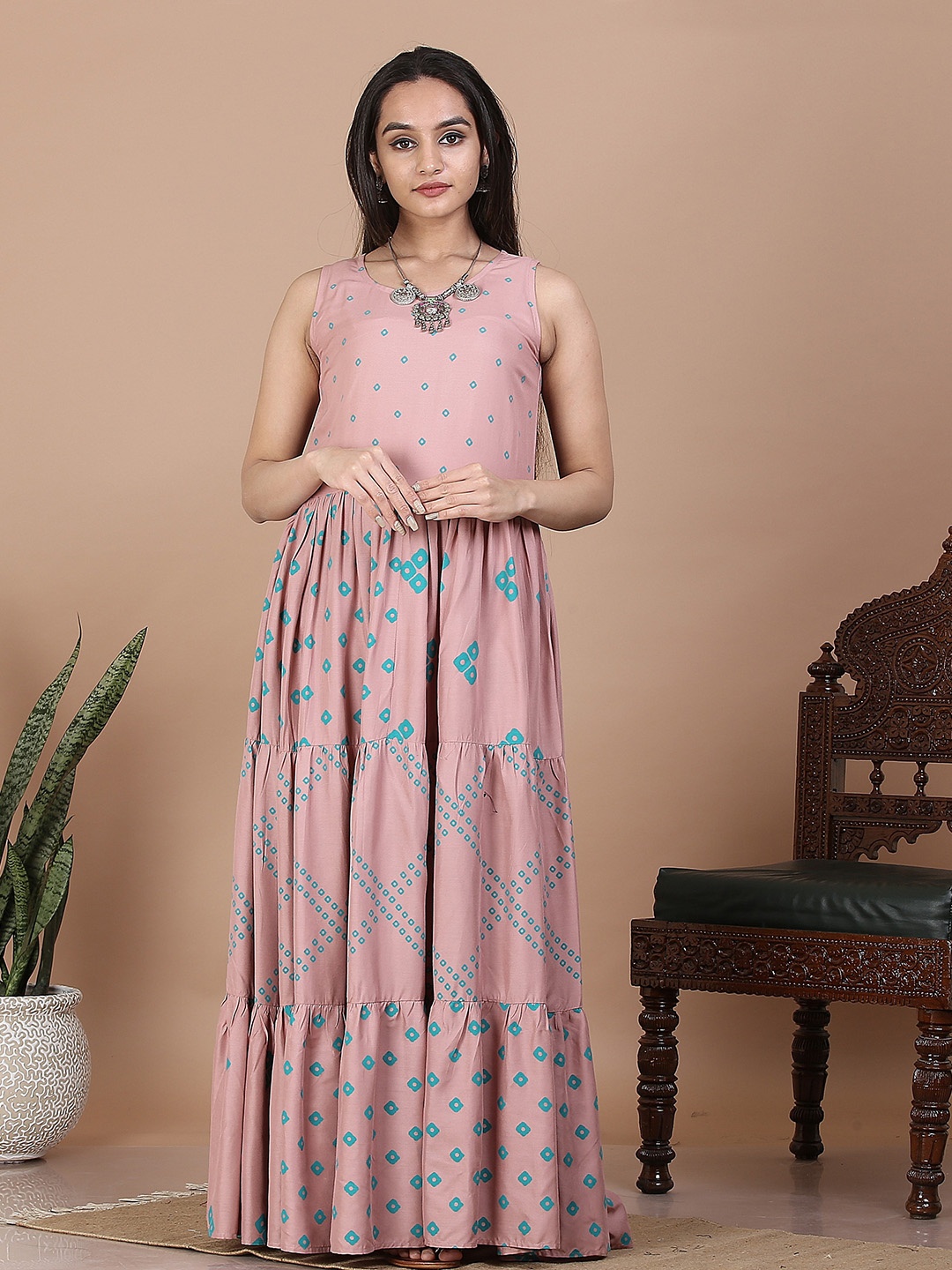 

Rustorange Pink Floral Print Maxi Dress, Mauve