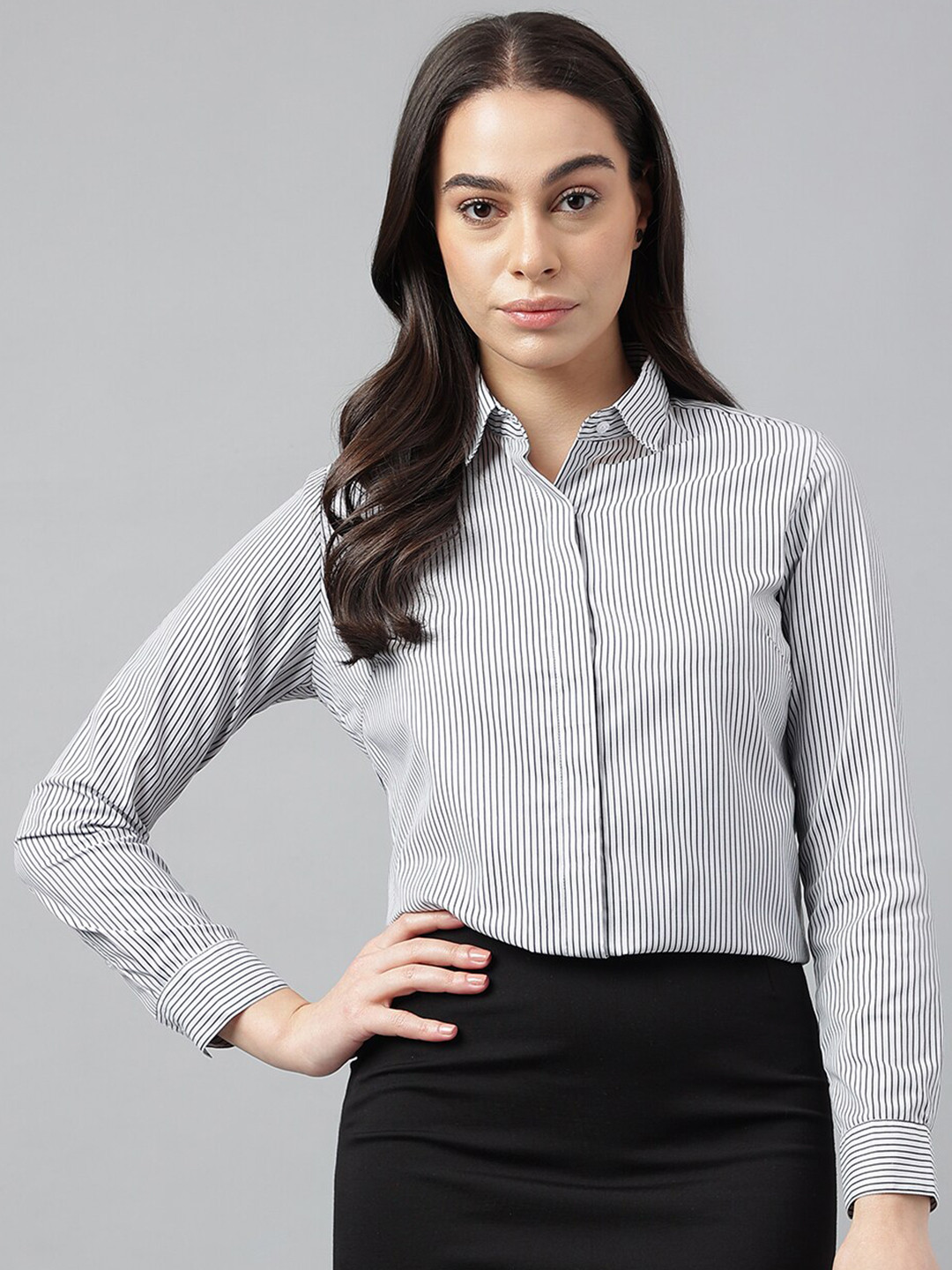 

English Navy New Opaque Striped Formal Shirt, White