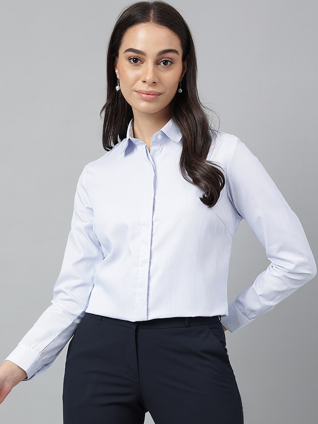 

English Navy New Opaque Striped Formal Shirt, Blue
