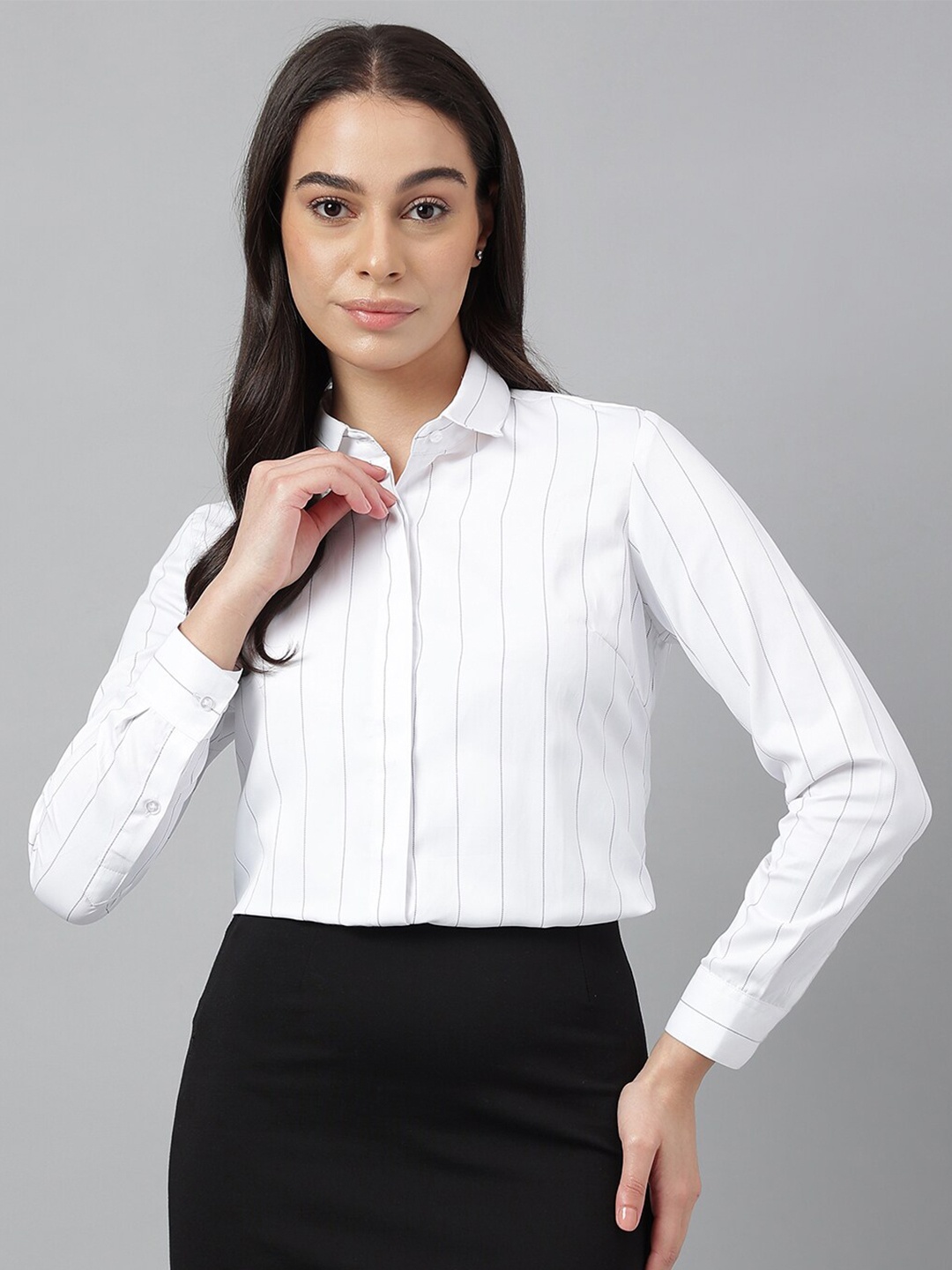 

English Navy New Opaque Striped Formal Shirt, White