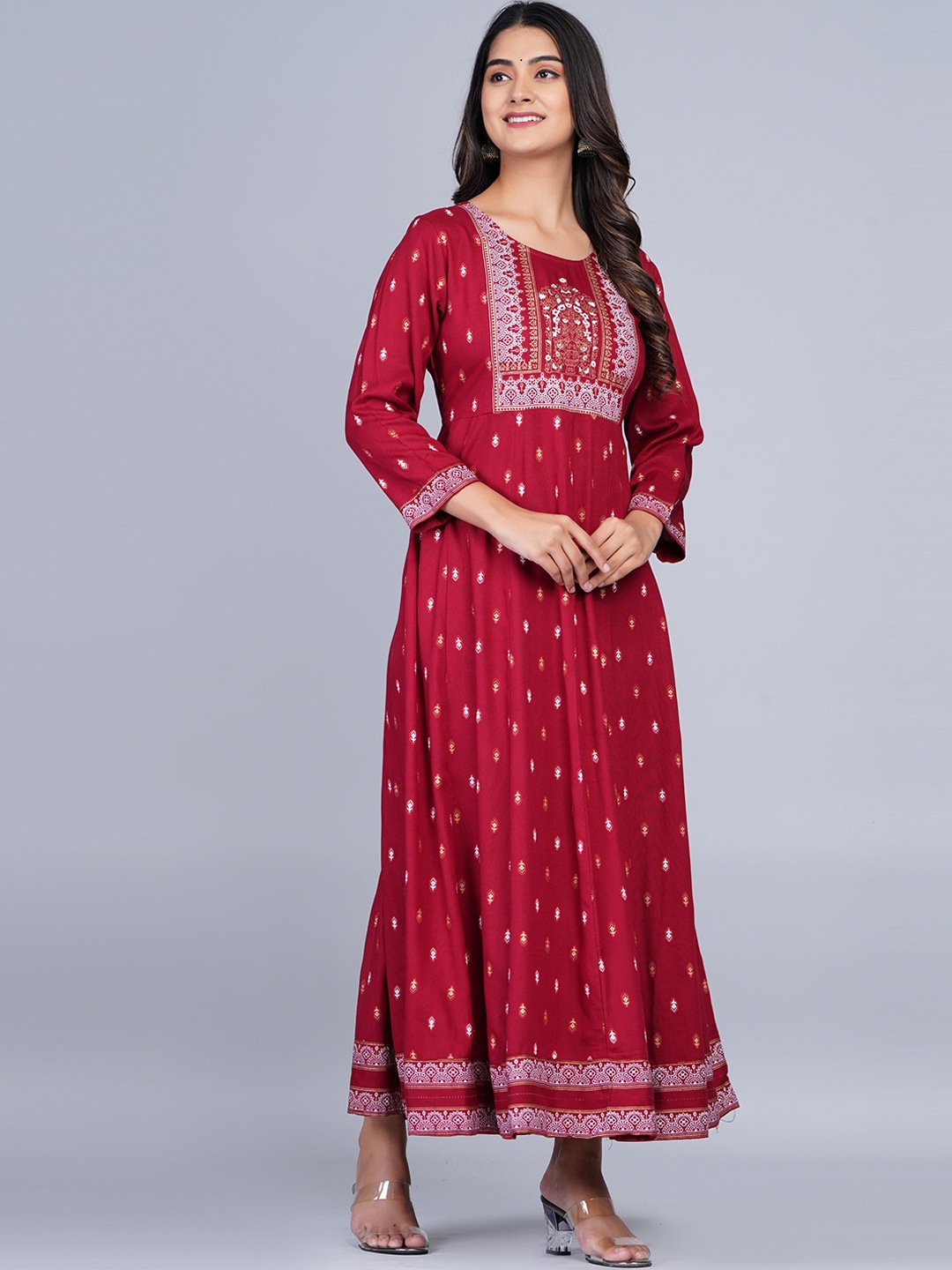 

SkyaSia Ethnic Motifs Printed Panelled Anarkali Kurta, Maroon