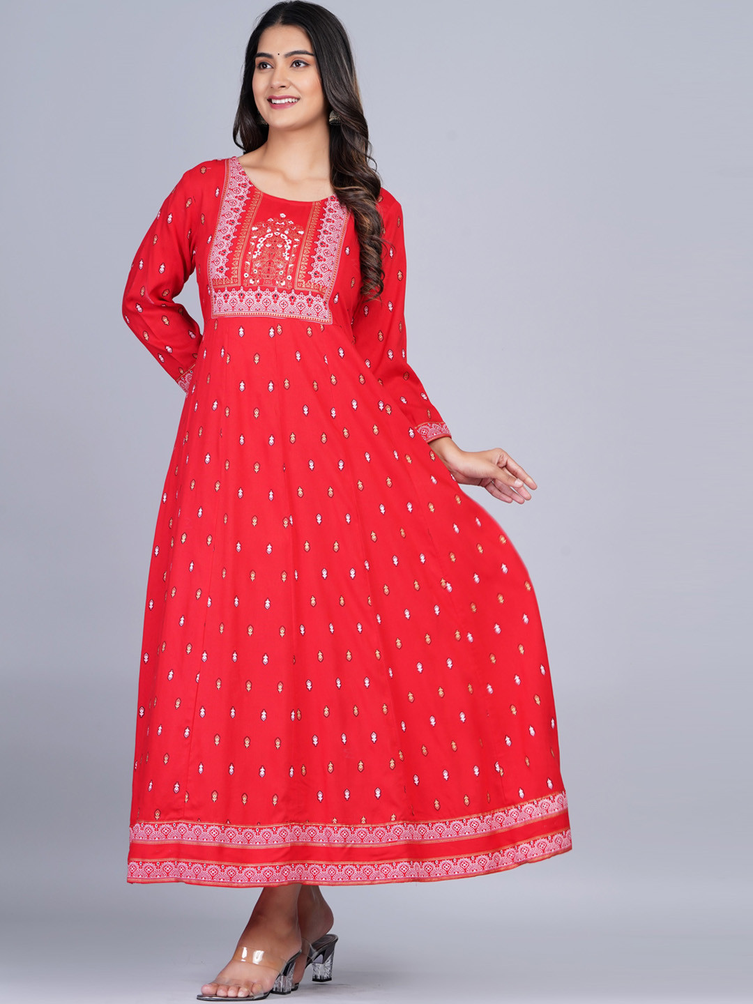 

SkyaSia Ethnic Motif Printed Anarkali Kurta, Red