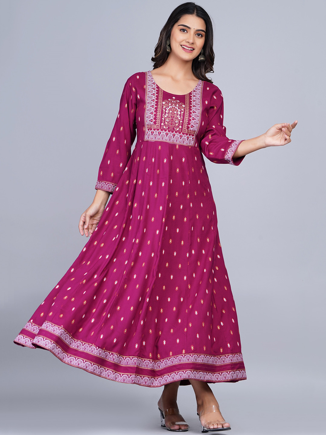 

SkyaSia Purple Ethnic Motifs Printed Sequinned Anarkali Kurta