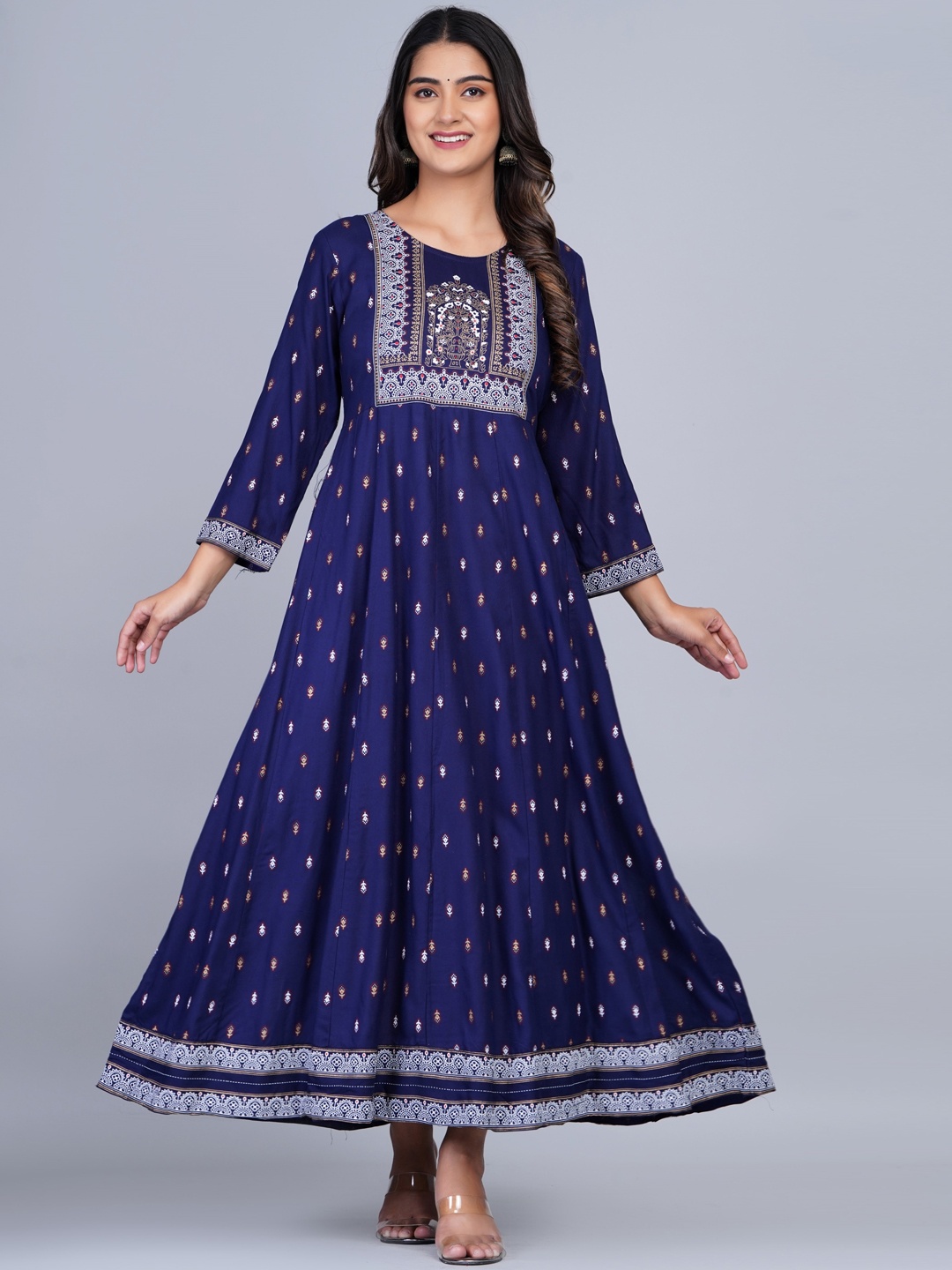 

SkyaSia Ethnic Motifs Printed Anarkali Kurta, Navy blue