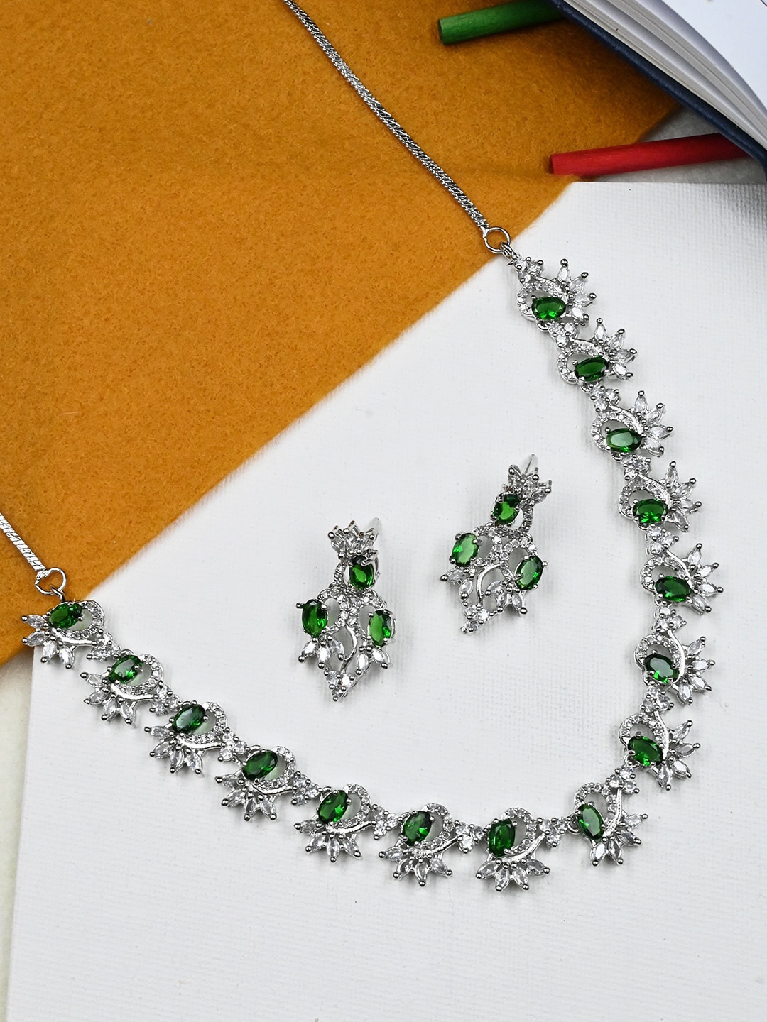 

StileAdda Silver-Plated CZ-Studded Necklace & Earrings