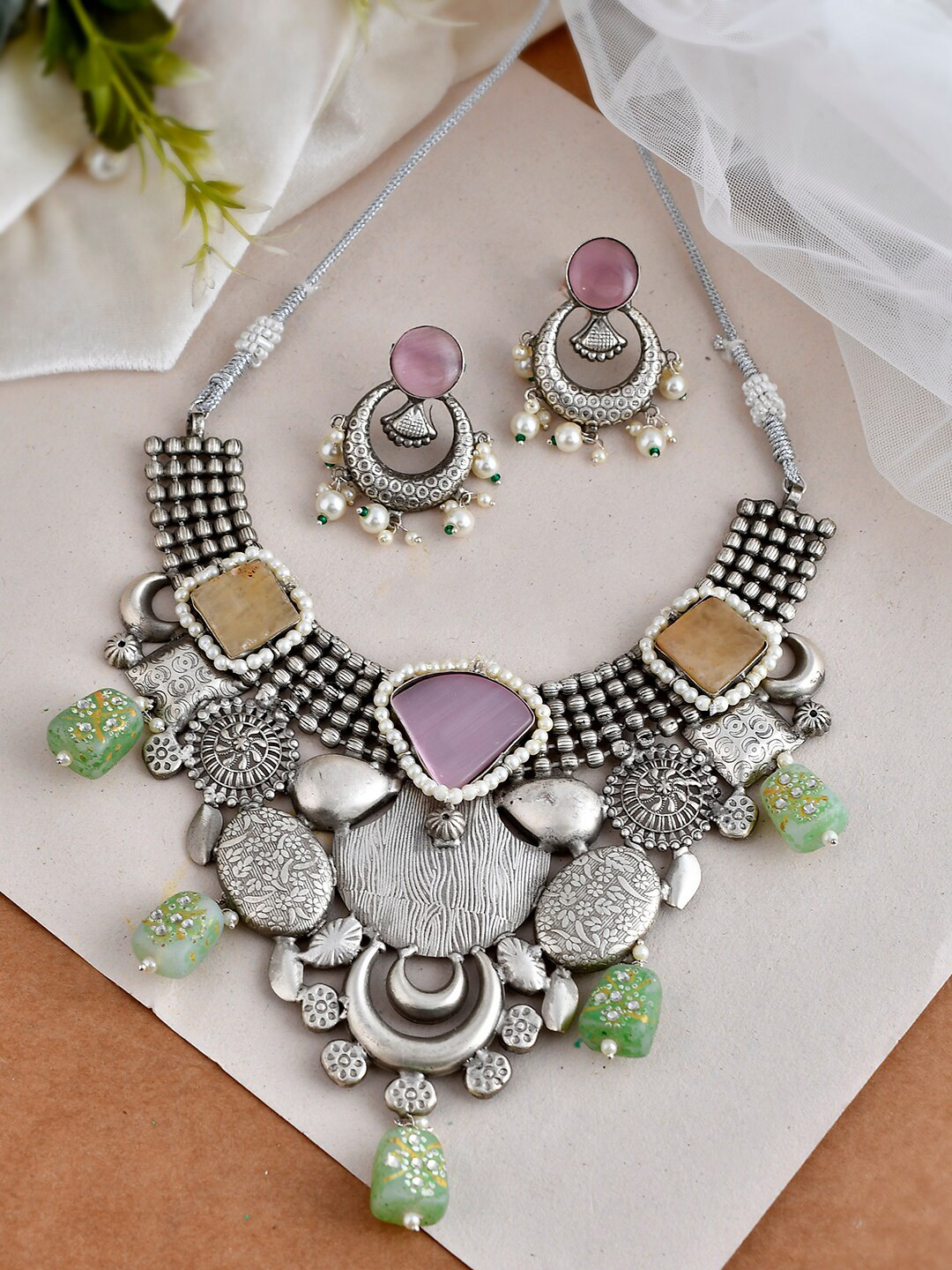 

Silvermerc Designs Silver-Plated Beaded Necklace & Earrings