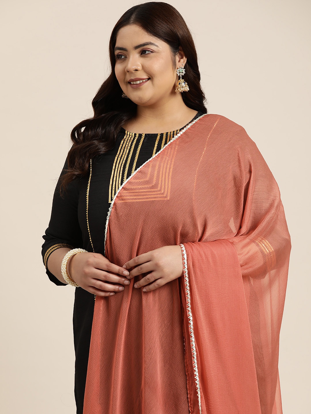 

Sztori Solid Chiffon Dupatta with Gotta Patti, Rust
