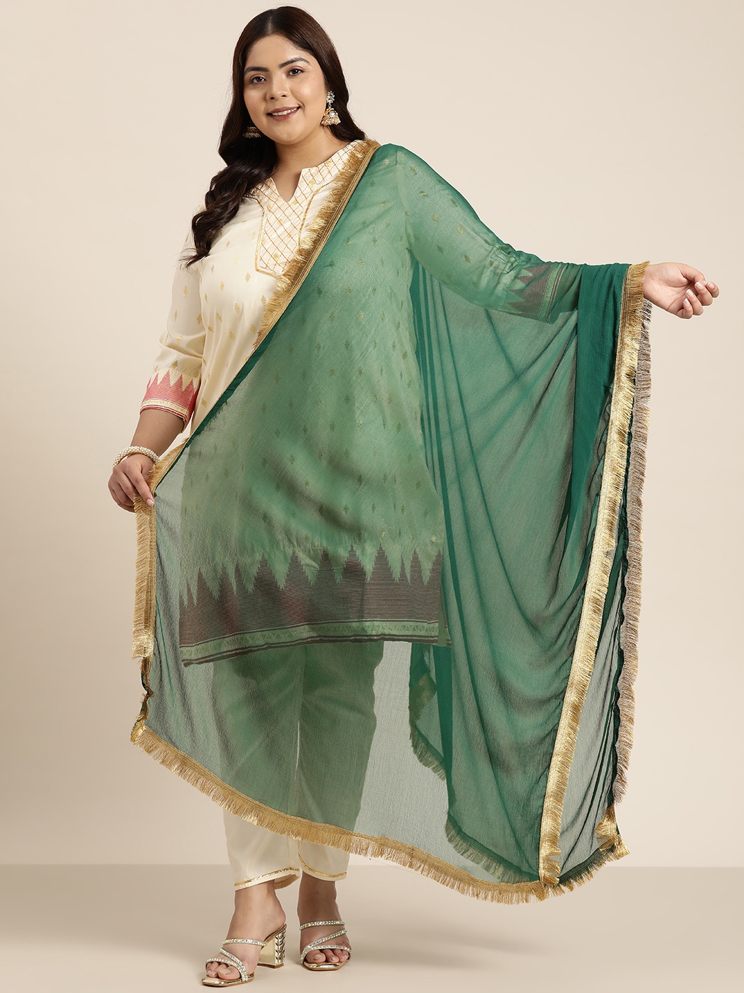 

Sztori Solid Chiffon Dupatta, Green