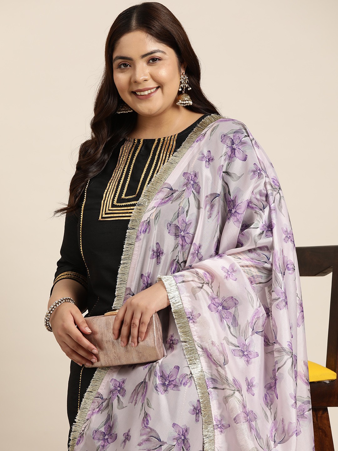 

Sztori Floral Printed Dupatta, Purple