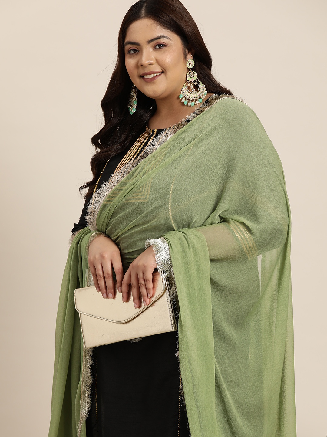 

Sztori Solid Chiffon Dupatta, Green