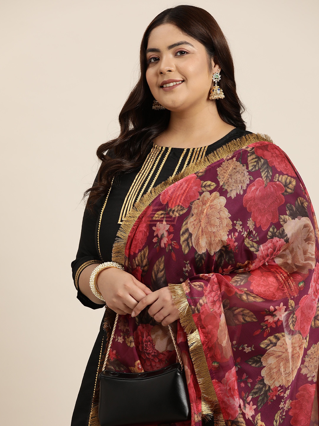 

Sztori Floral Printed Organza Dupatta, Violet