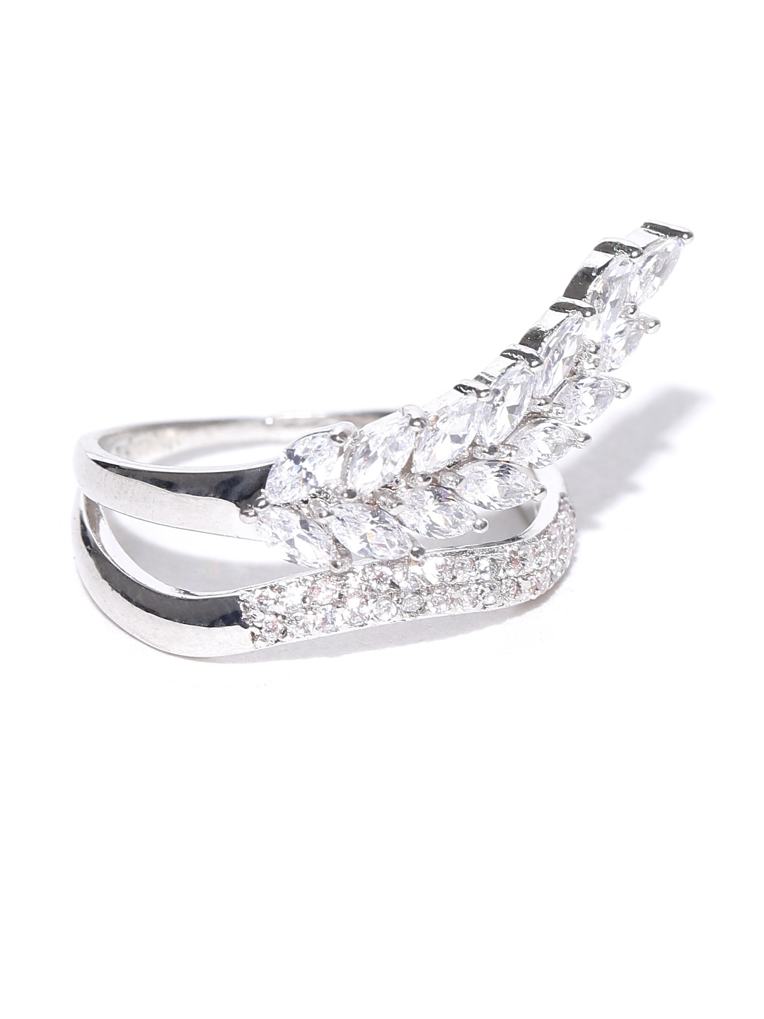 

Jewels Galaxy Platinum-Plated CZ Stone-Studded Silver Ring