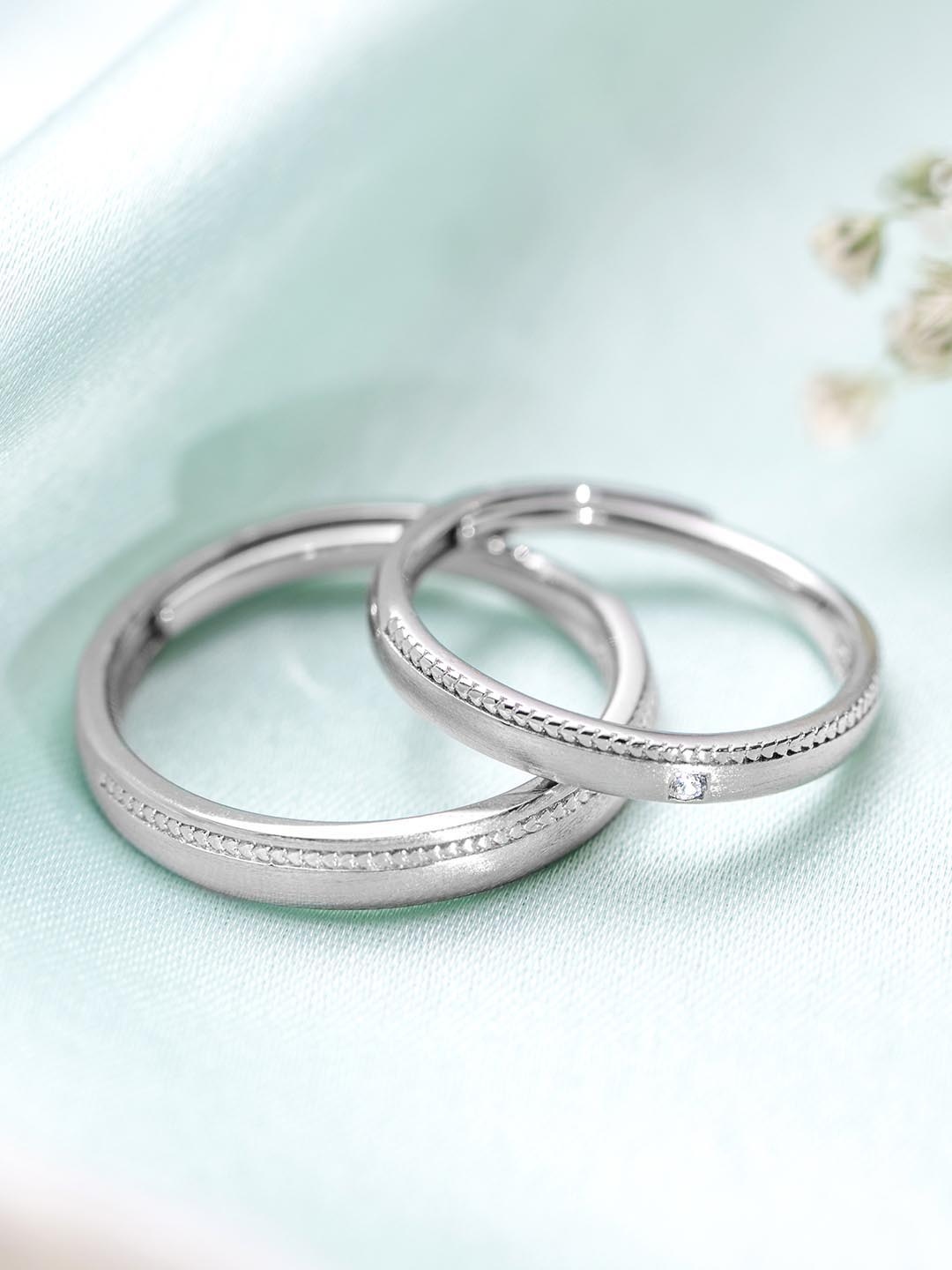 

Zavya Unisex Set of 2 Rhodium-Plated 925 Sterling Silver CZ Studded Finger Rings
