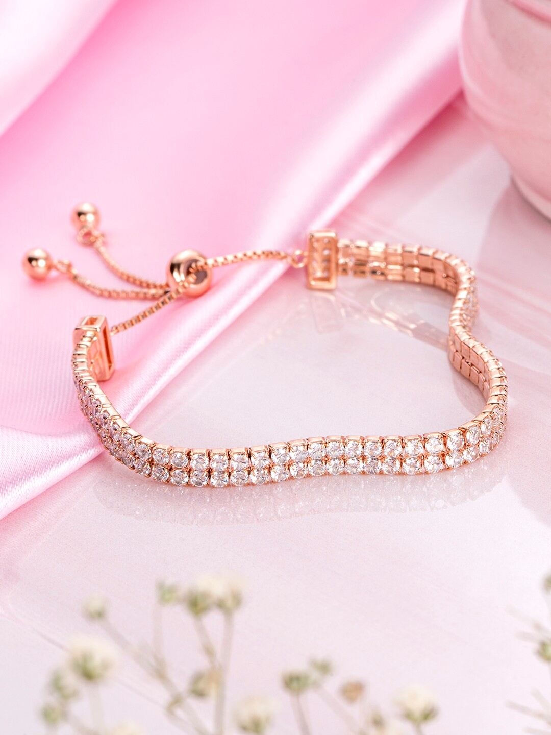 

Zavya Women Sterling Silver Cubic Zirconia Rose Gold-Plated Link Bracelet