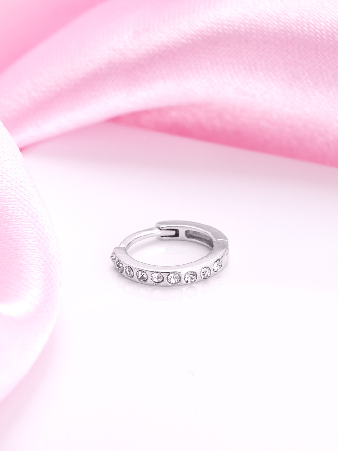 

Zavya Women 925 Pure Silver Rhodium-Plated CZ Stone-Studded Nose Ring