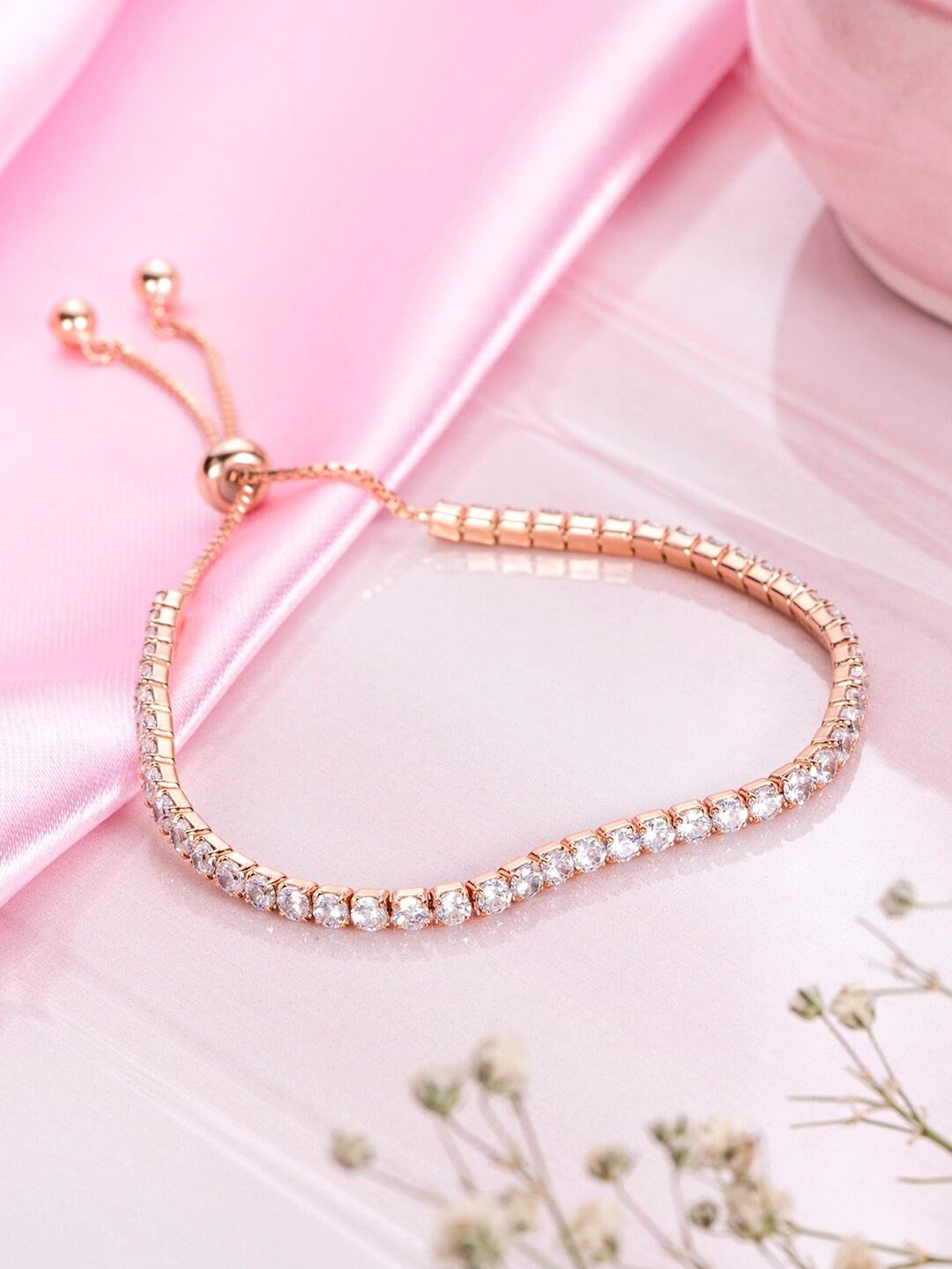 

Zavya Women Sterling Silver Cubic Zirconia Rose Gold-Plated Link Bracelet