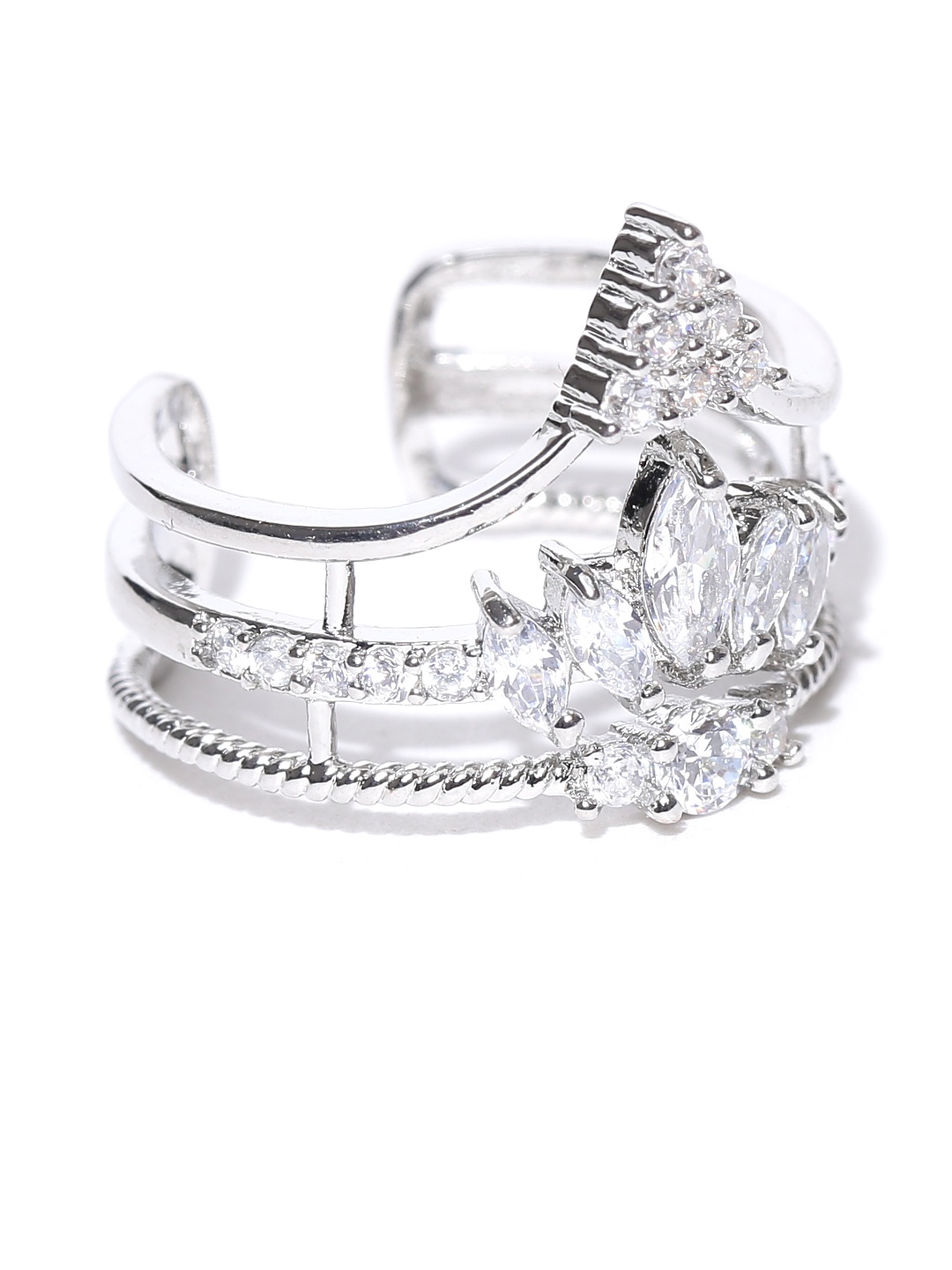 

Jewels Galaxy Platinum-Plated Silver Stone-Studded Ring