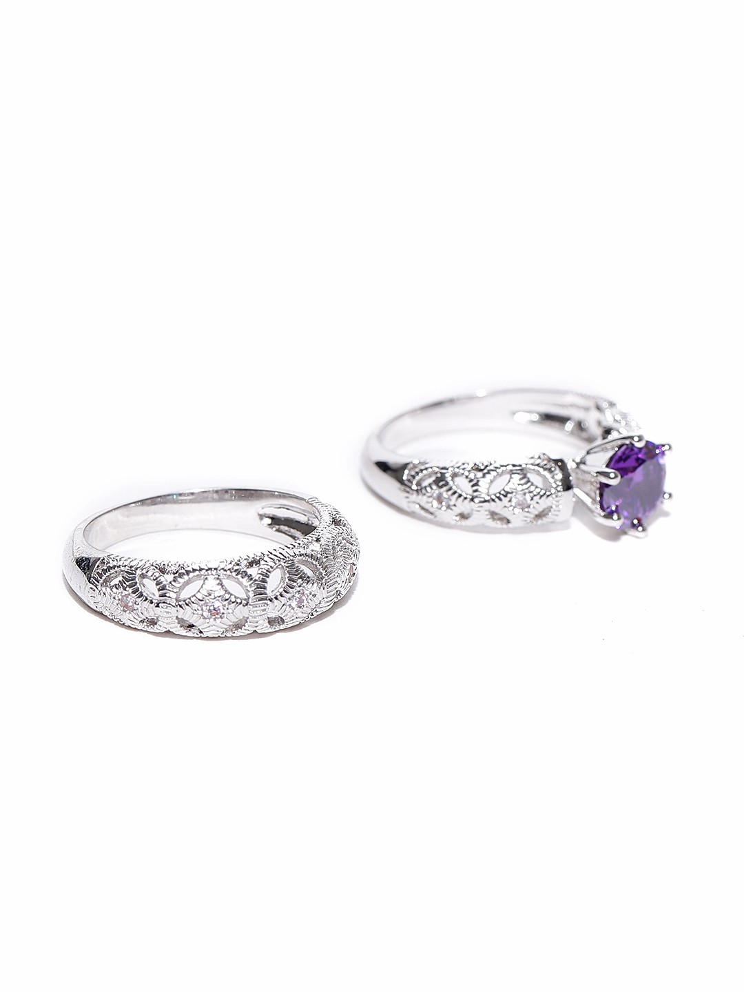 

Jewels Galaxy Set of 2 Platinum-Plated Silver Stone-Studded Rings