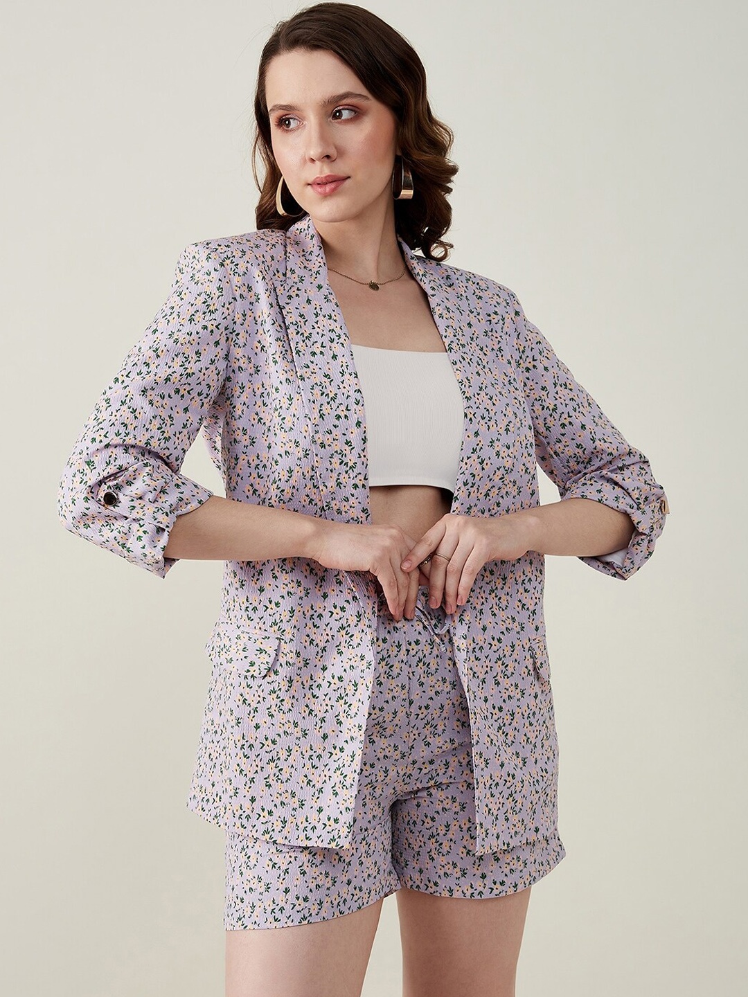 

JUNE & HARRY Women Floral Printed Comfort-Fit Front Open Blazer, Lavender
