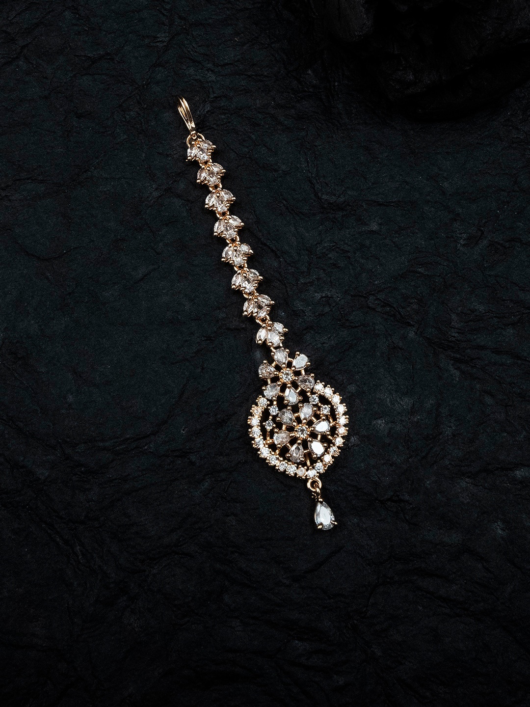 

StileAdda Rose Gold-Plated CZ Studded Maang Tikka