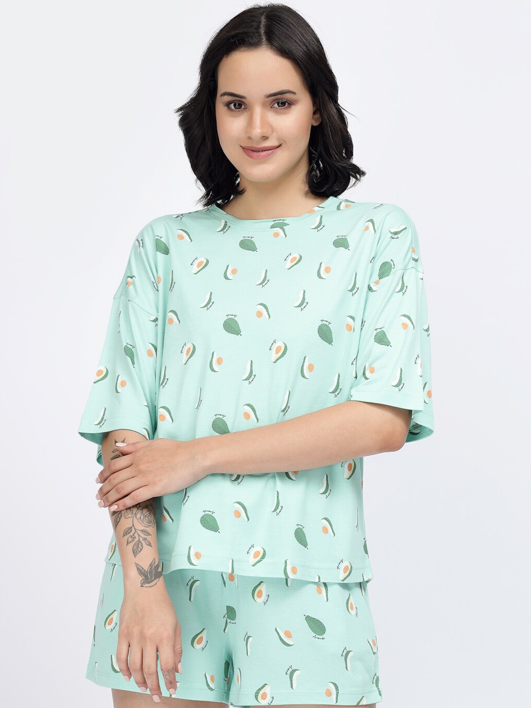 

YOONOY Conversational Printed T-shirt & Shorts, Green