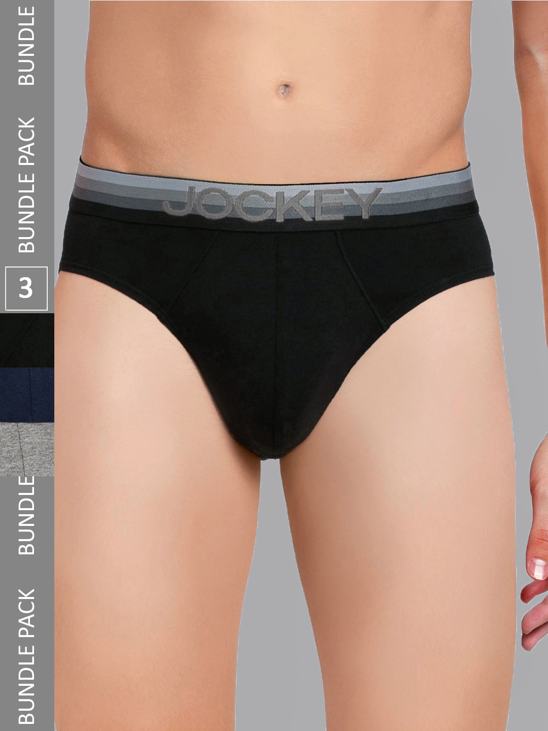 

Jockey Pack of 3 Navy Solid Briefs, Grey melange