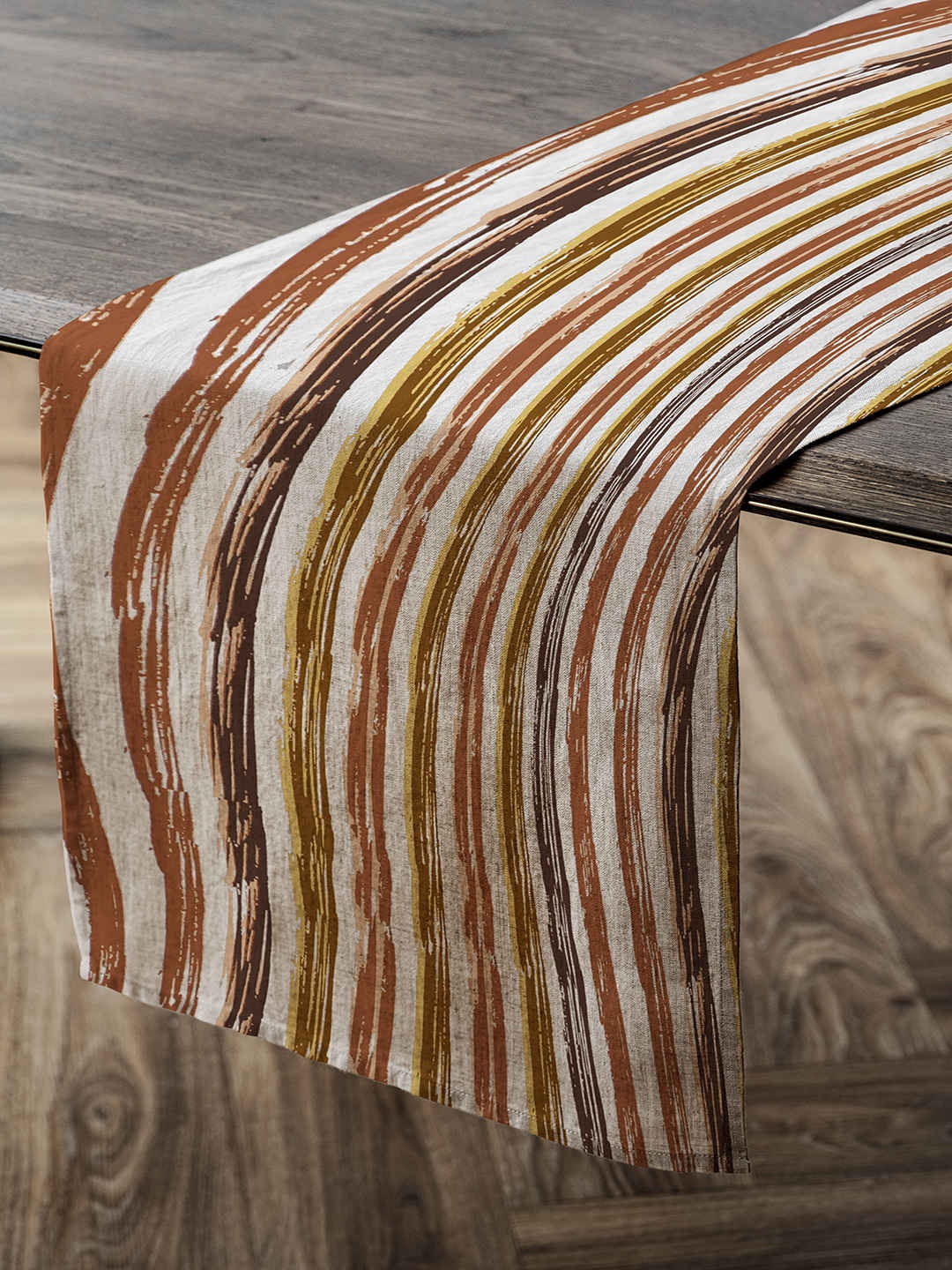 

THE WHITE MOSS Harper White & Orange Striped Pure Organic Cotton Satin Table Runner