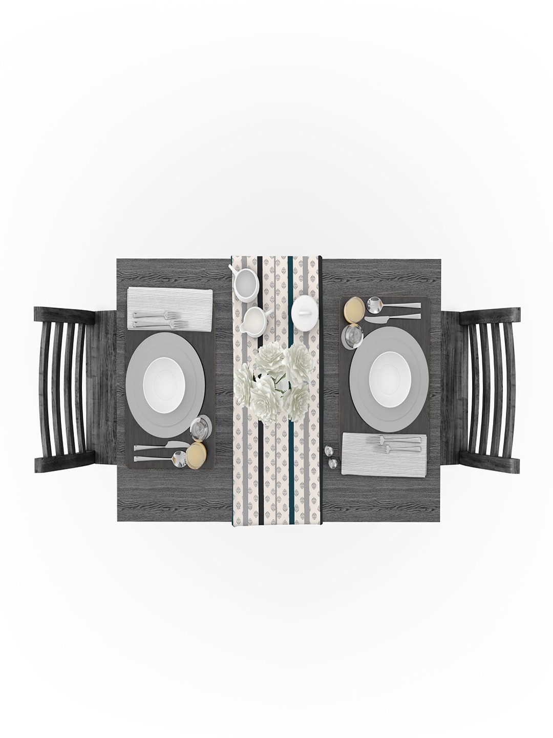 

THE WHITE MOSS Harper White & Grey Printed Pure Organic Cotton Satin Table Runner