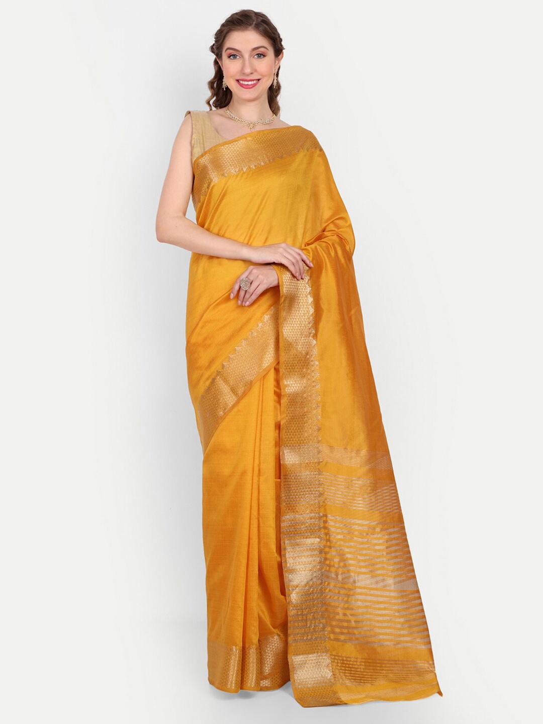 

Paramparik Textile Zari Pure Silk Tussar Saree, Yellow