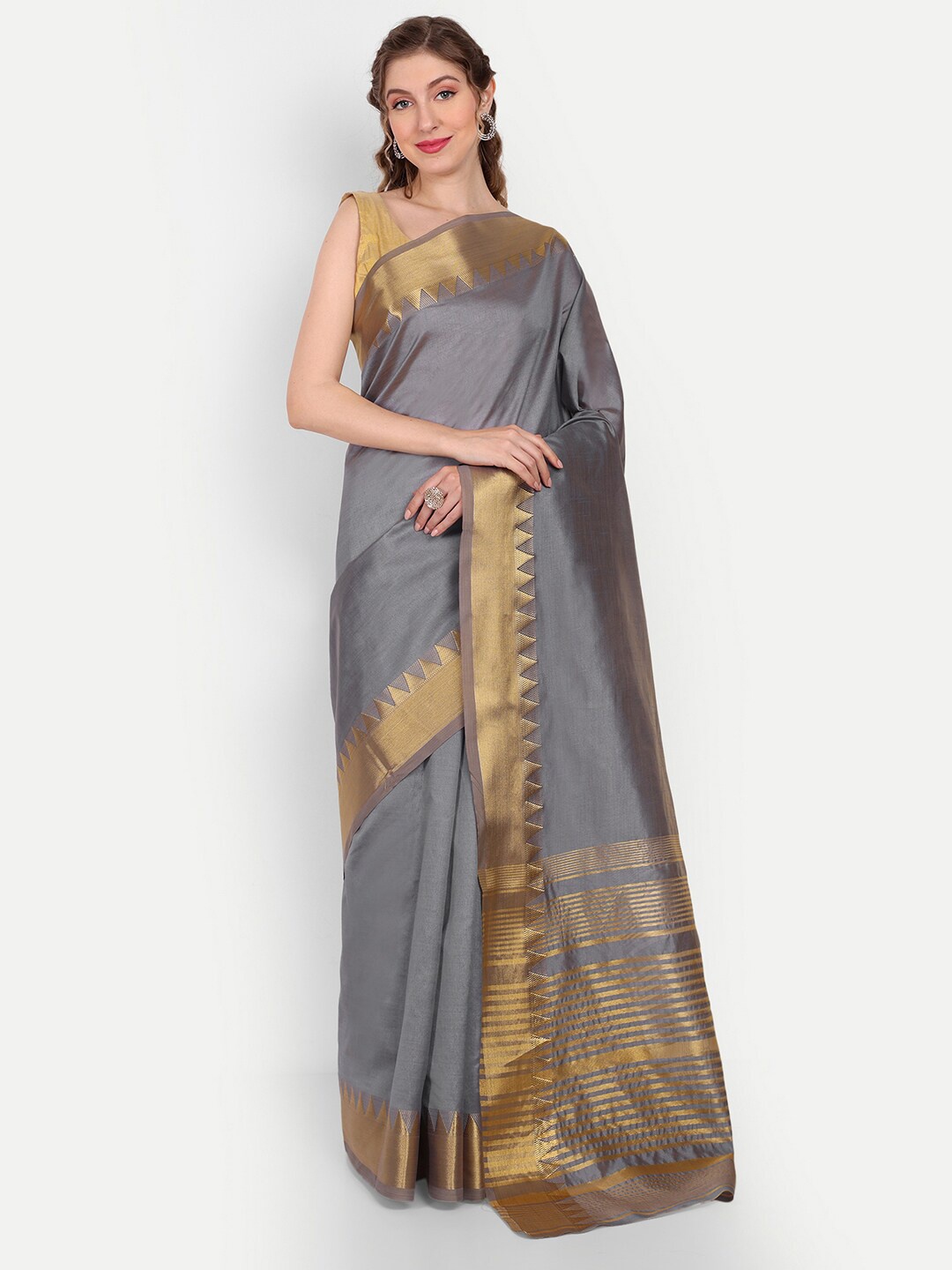 

Paramparik Textile Zari Pure Silk Tussar Saree, Grey