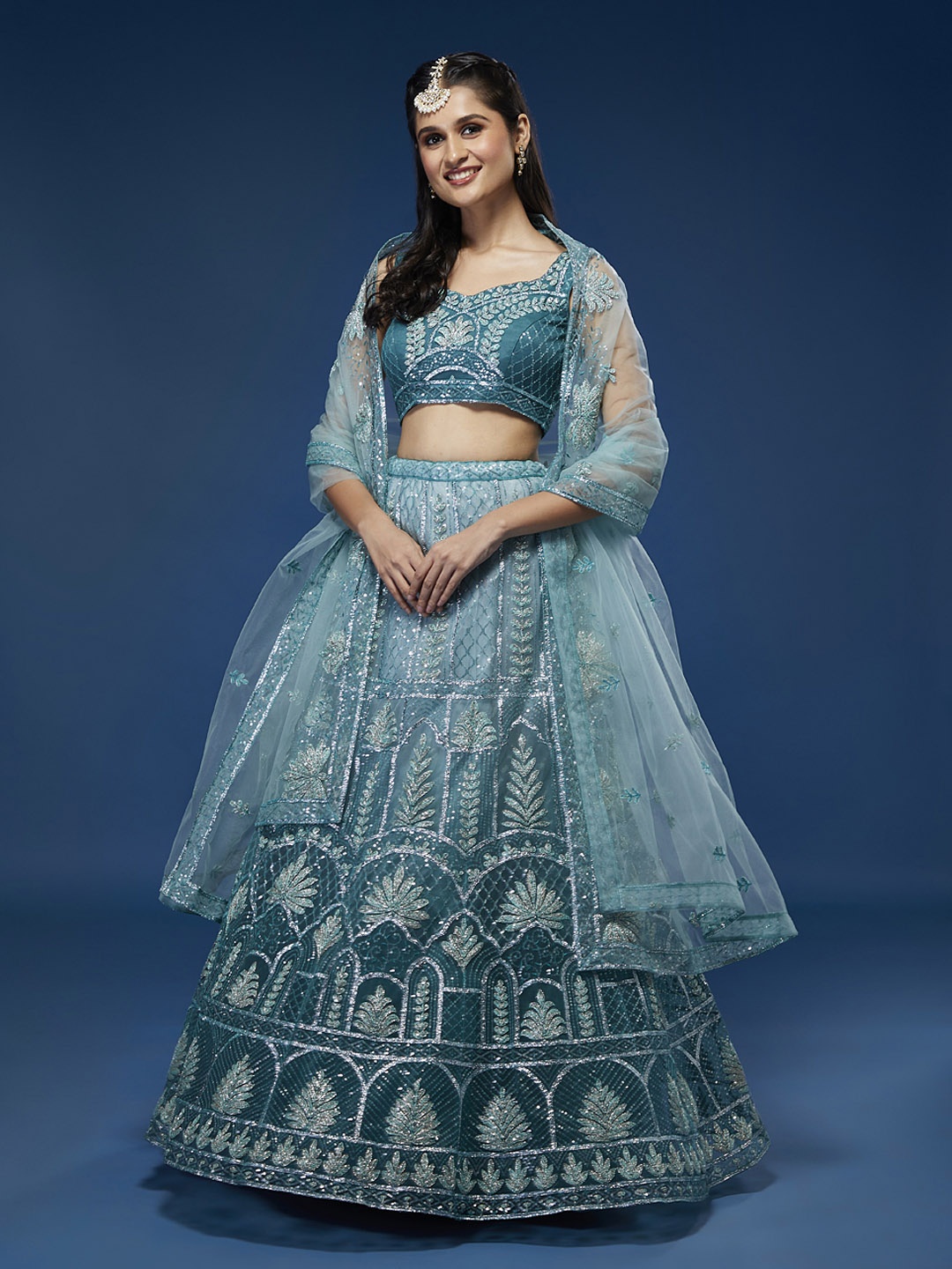 

panchhi Embroidered Semi-Stitched Lehenga & Unstitched Blouse With Dupatta, Blue