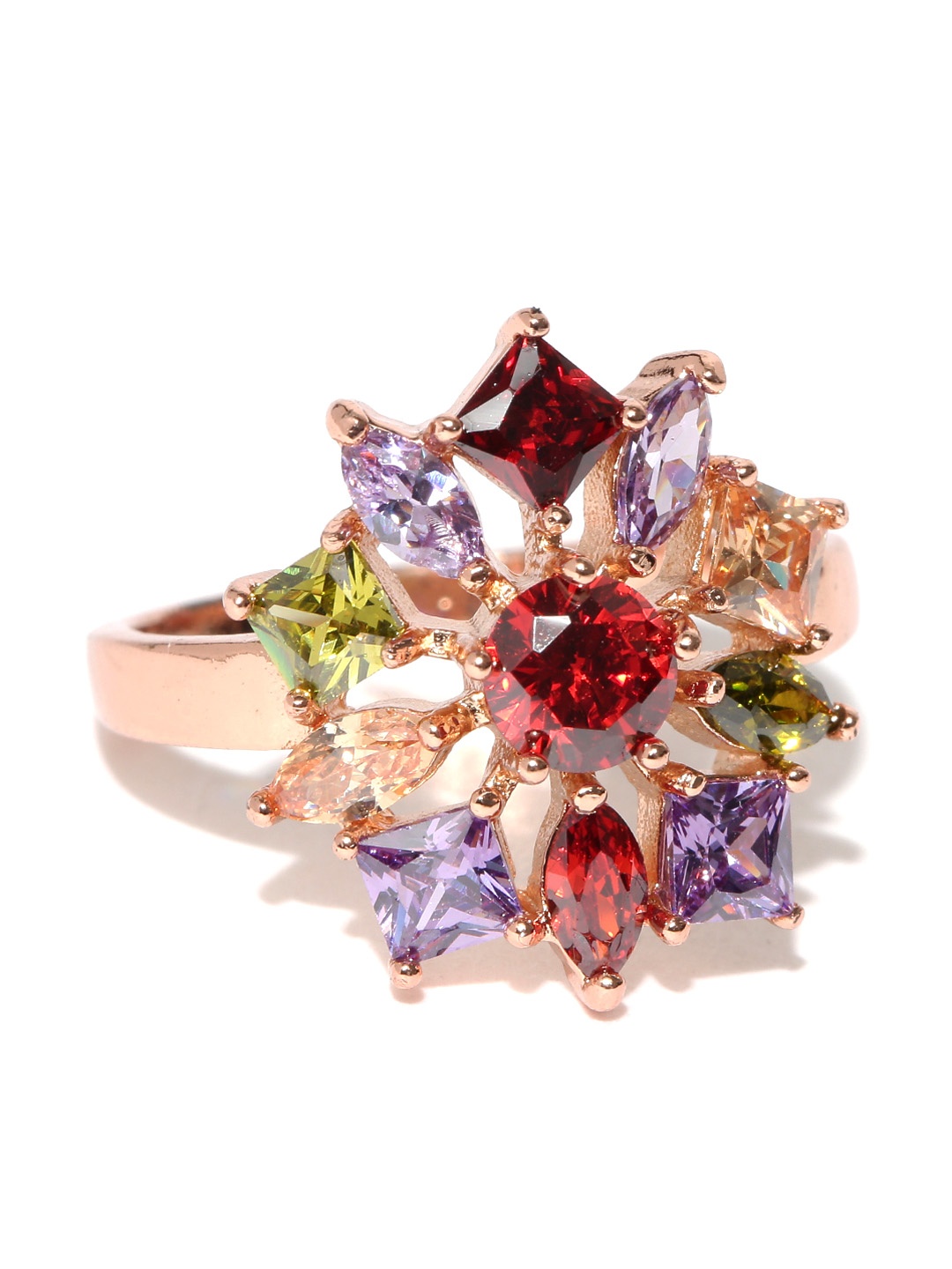 

Jewels Galaxy Multicoloured 18K Rose Gold-Plated Stone-Studded Ring, Multi