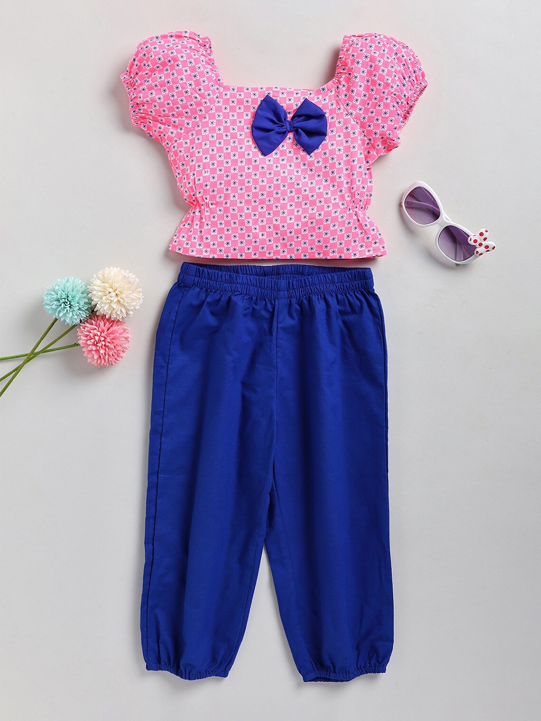 

M'andy Girls Printed Pure Cotton Top with Pyjamas, Blue
