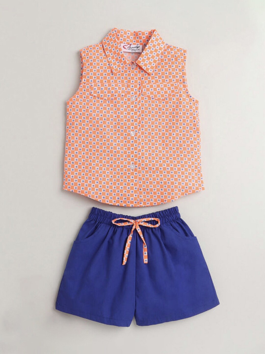 

M'andy Girls Printed Pure Cotton Top with Shorts, Orange