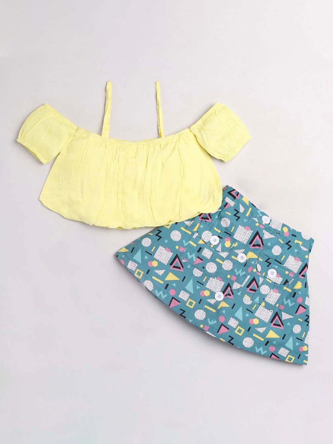 

M'andy Girls Printed Top with Skirt, Yellow