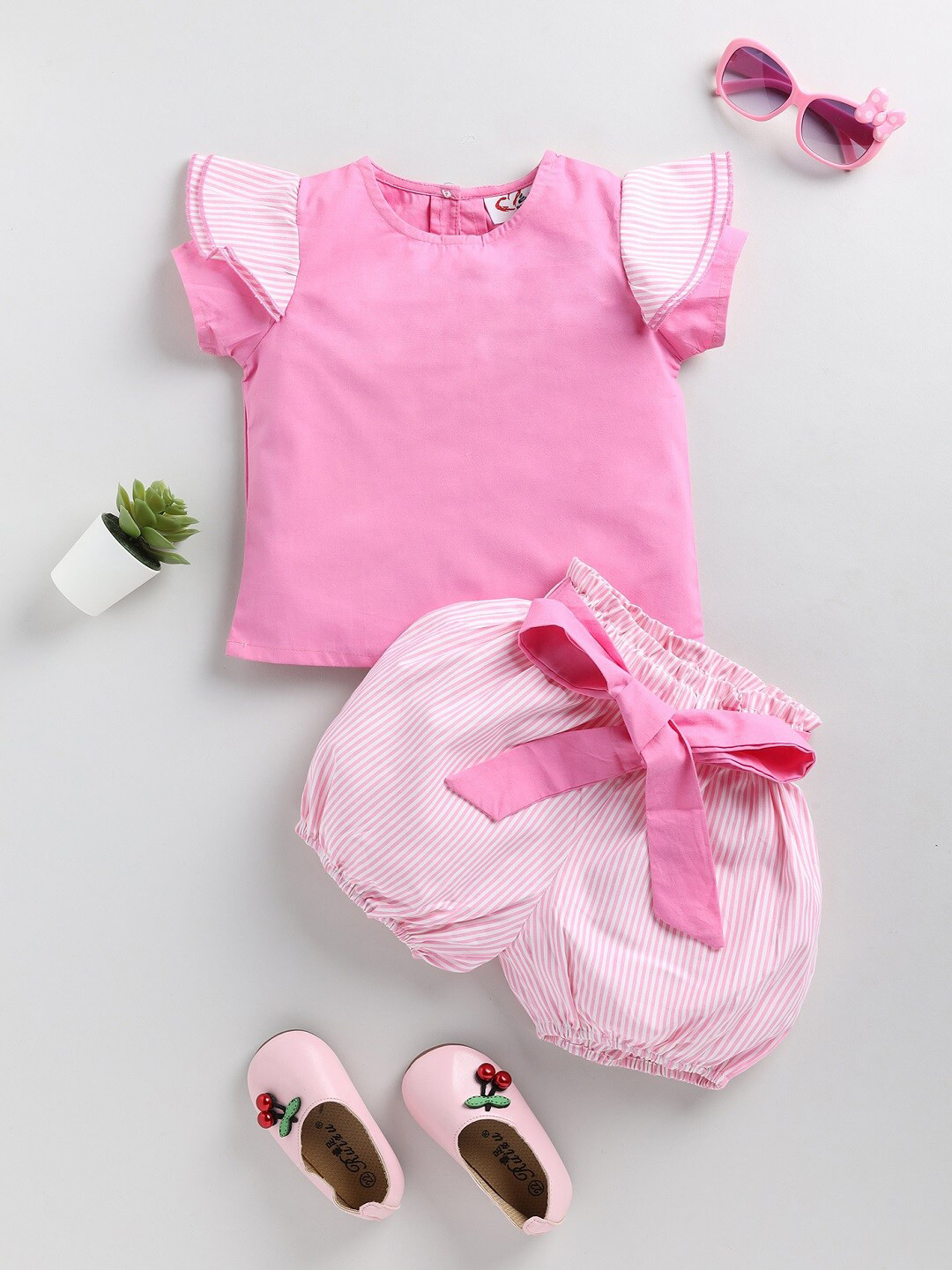 

M'andy Kids Girls Printed Pure Cotton Top with Shorts, Pink