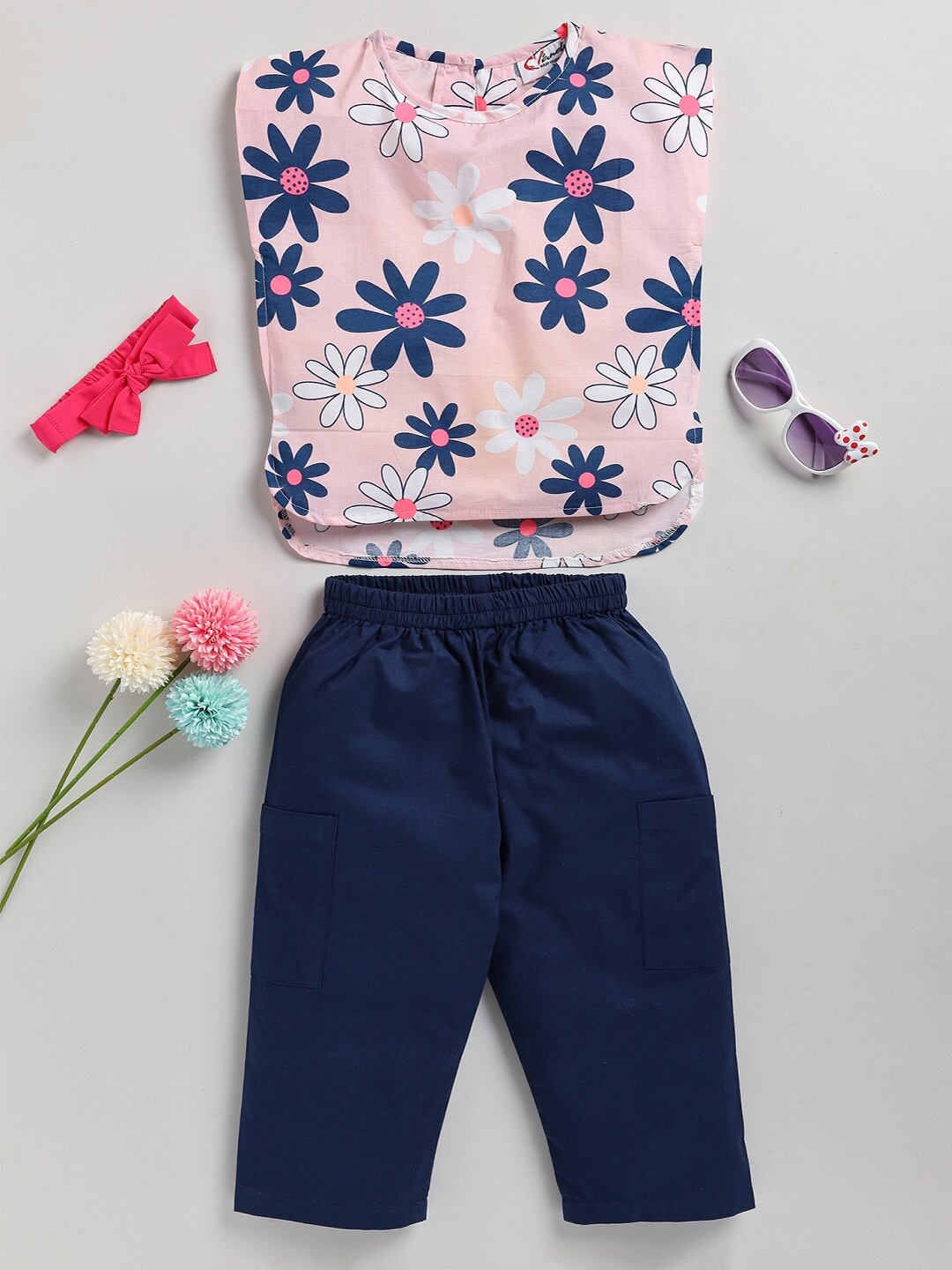 

M'andy Girls Printed Pure Cotton Top with Trouser, Blue