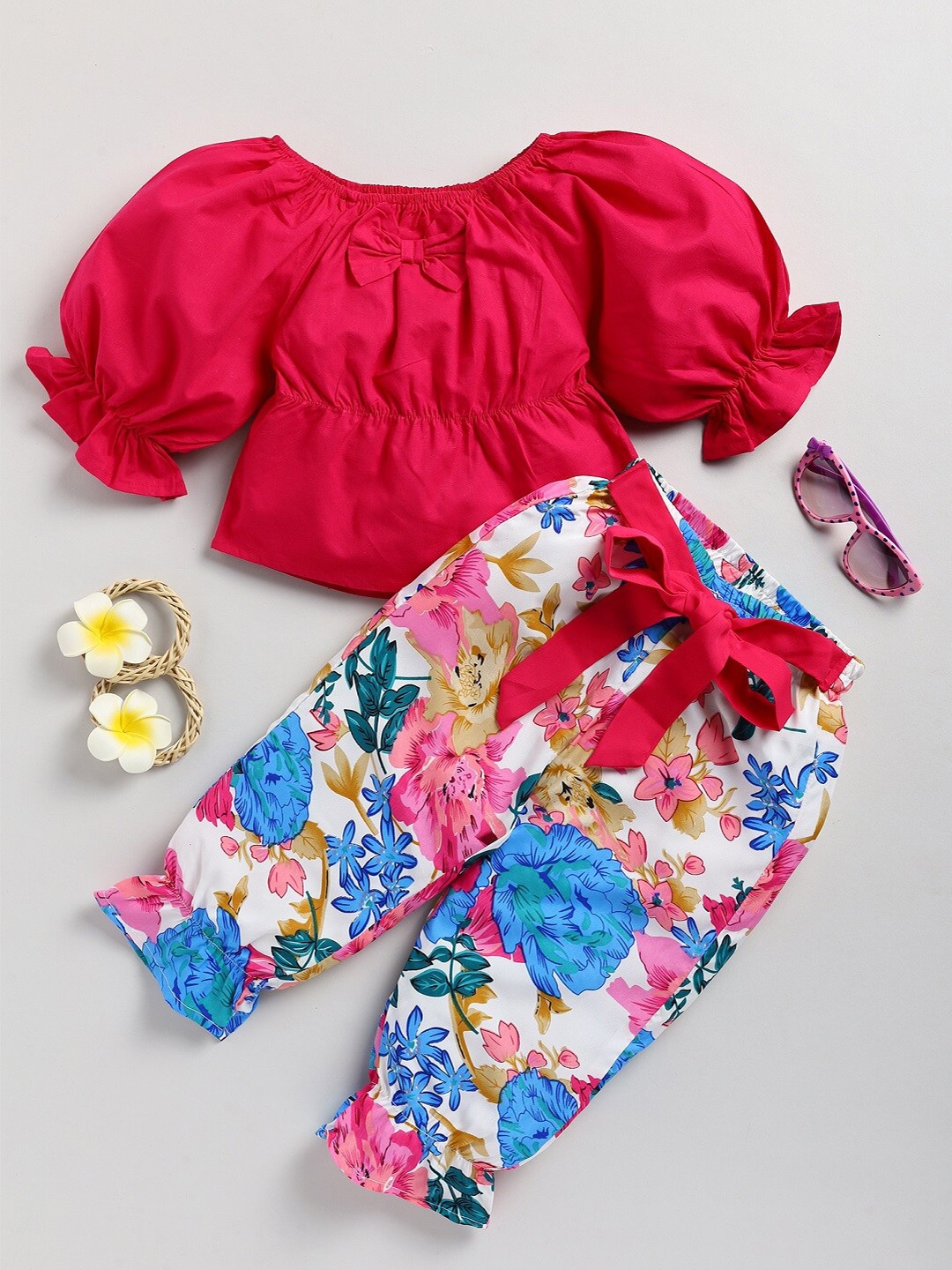 

M'andy Girls Printed Top with Pyjamas, Magenta