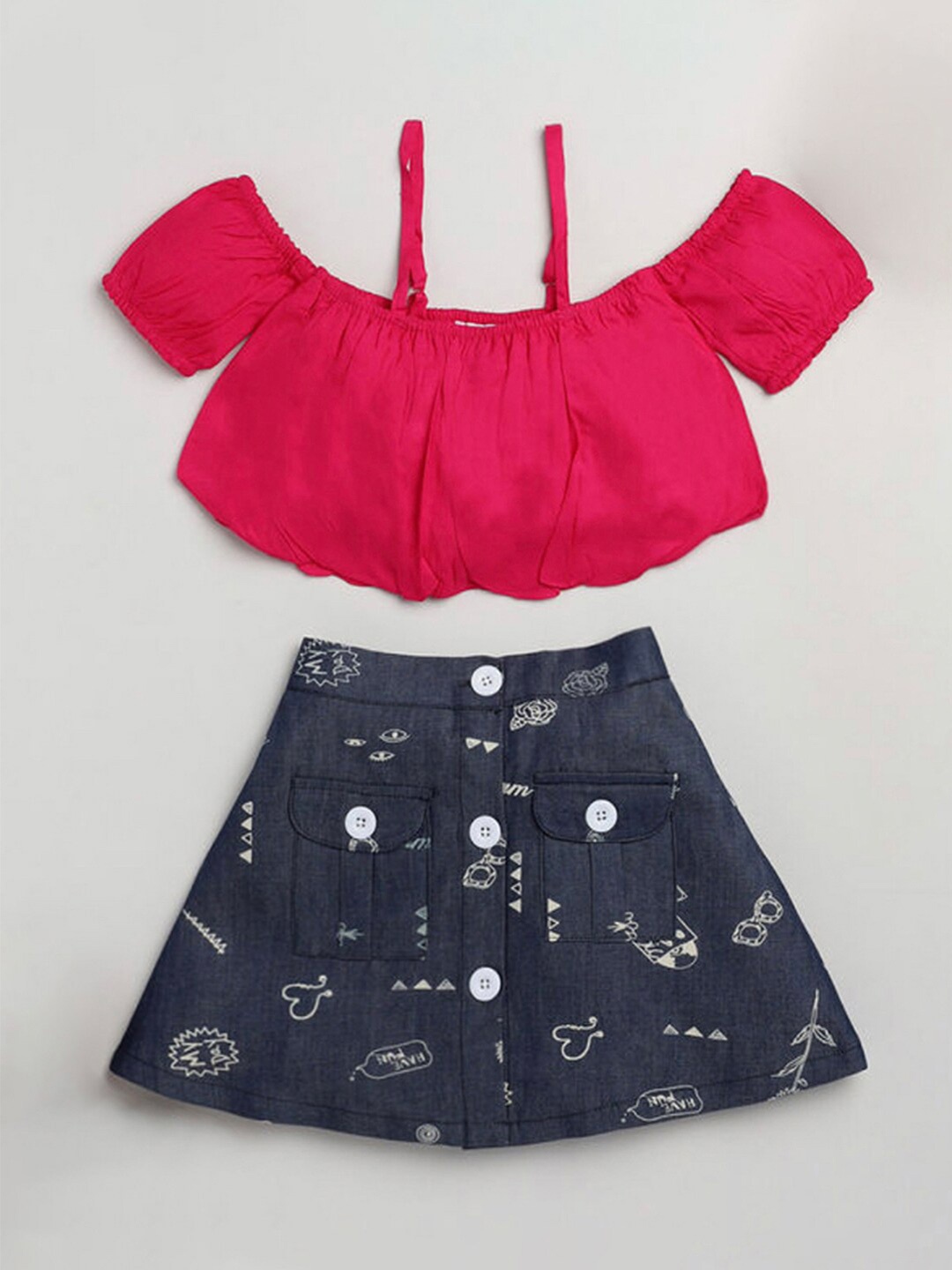 

M'andy Girls Printed Top with Skirt, Magenta