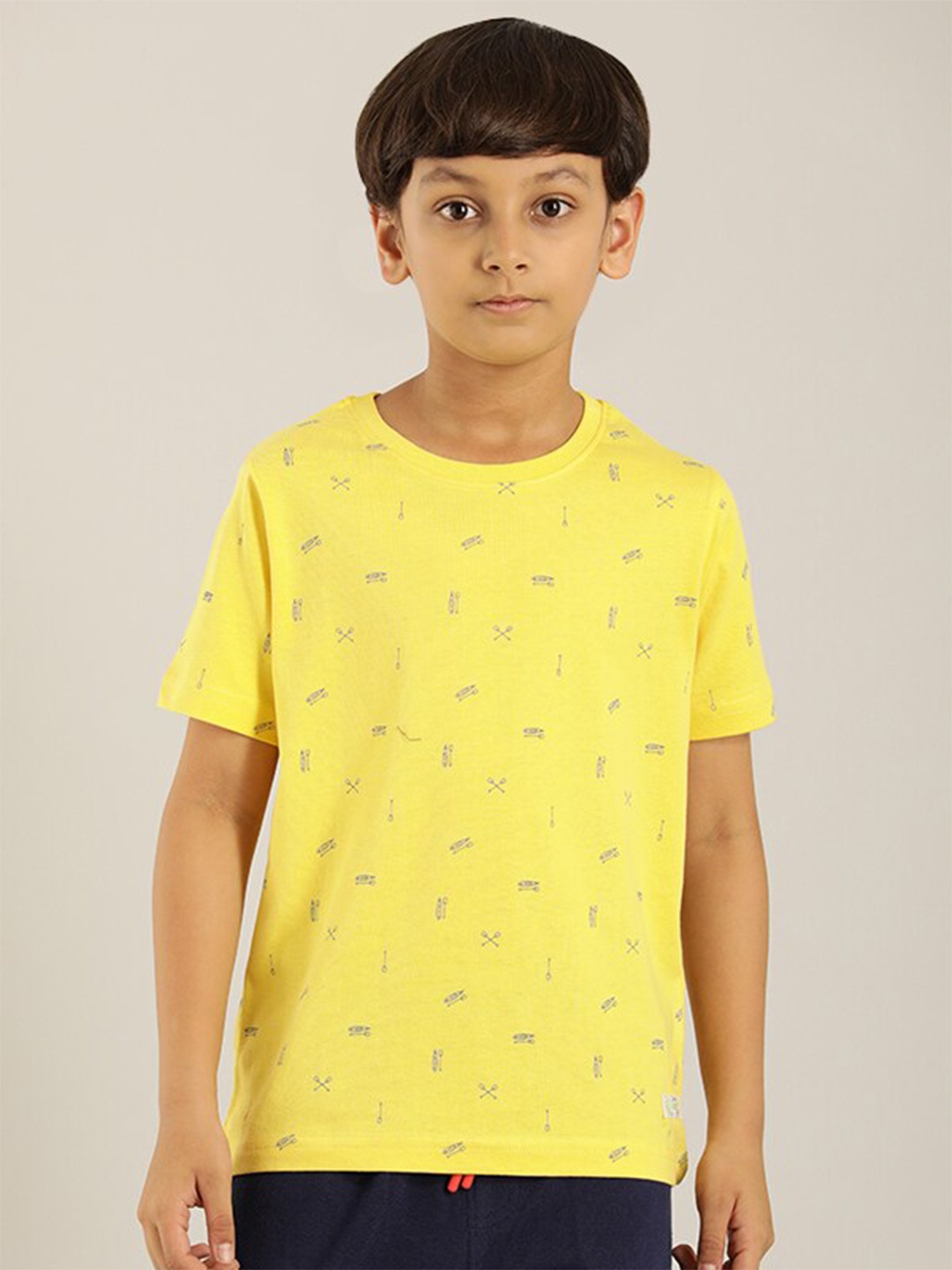 

Indian Terrain Boys Conversational Printed Pure Cotton T-shirt, Yellow